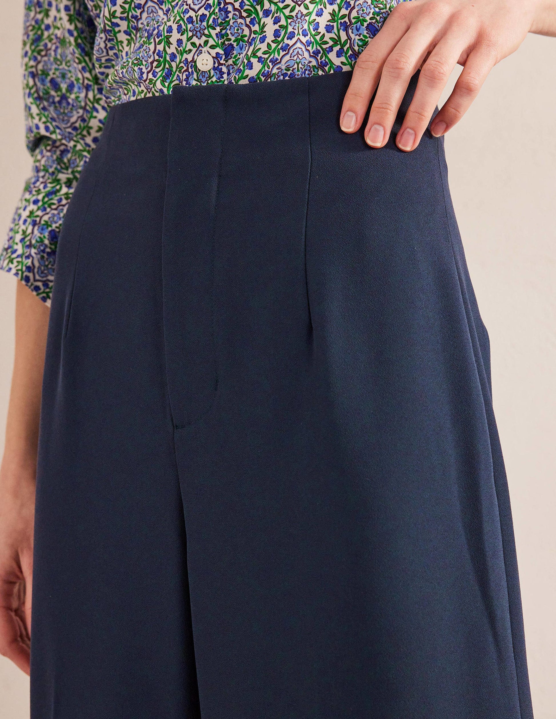 Krepphose mit weitem Bein-Marineblau-2