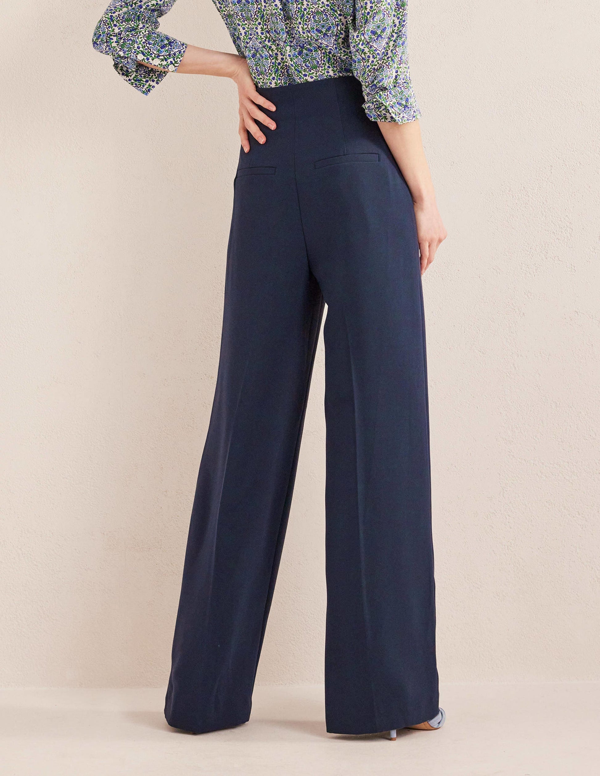 Krepphose mit weitem Bein-Marineblau-3
