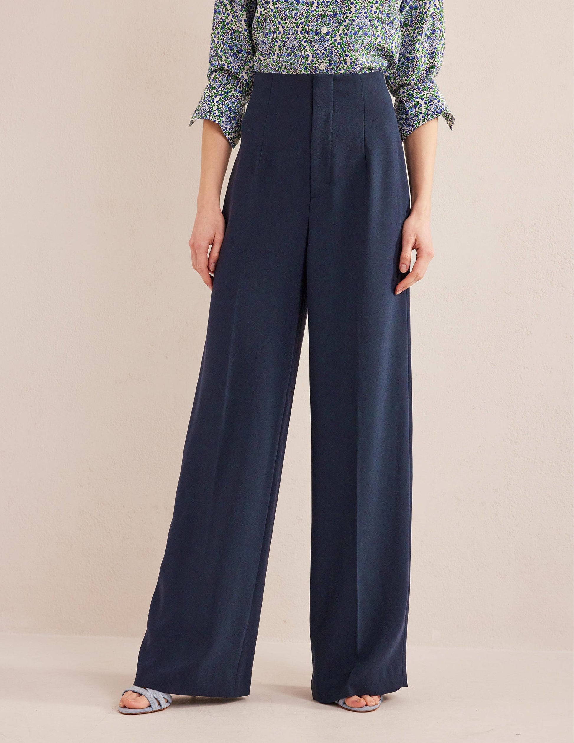 Krepphose mit weitem Bein-Marineblau-4