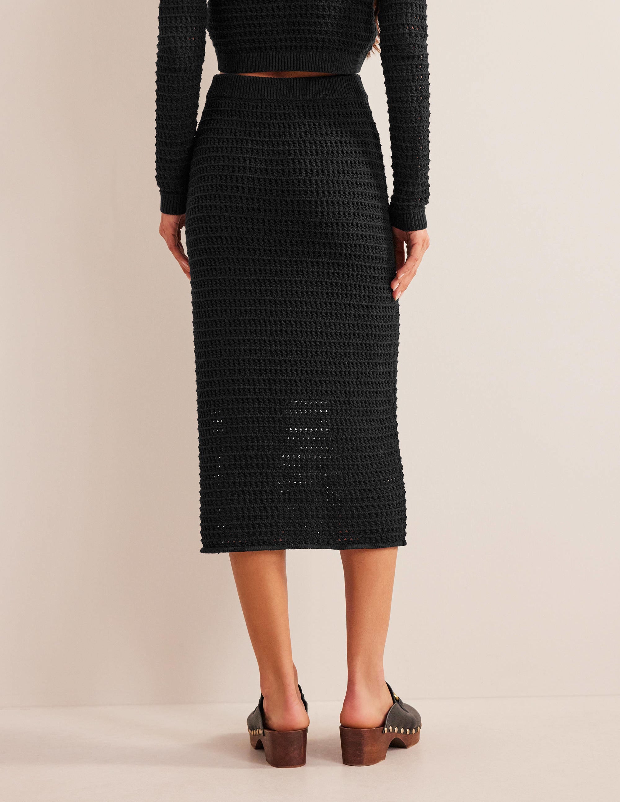 Midi-Strickrock mit Häkeldetails-Schwarz - Image 3