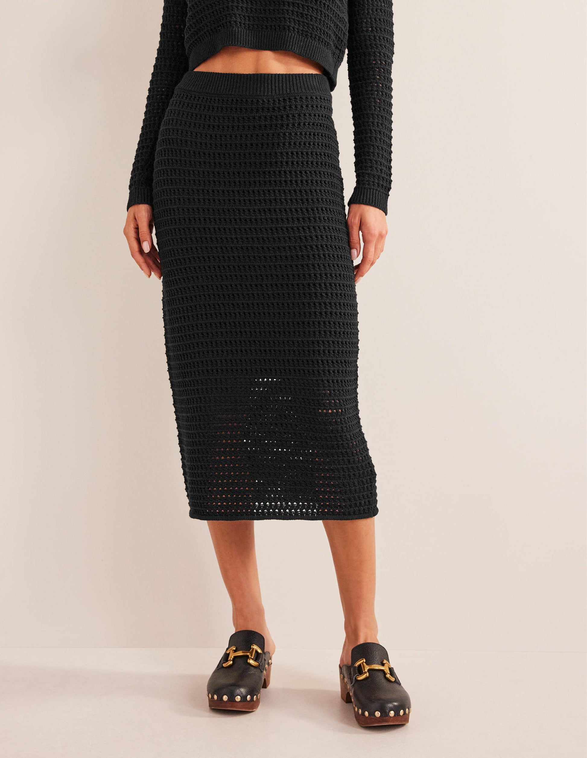 Midi-Strickrock mit Häkeldetails-Schwarz-4