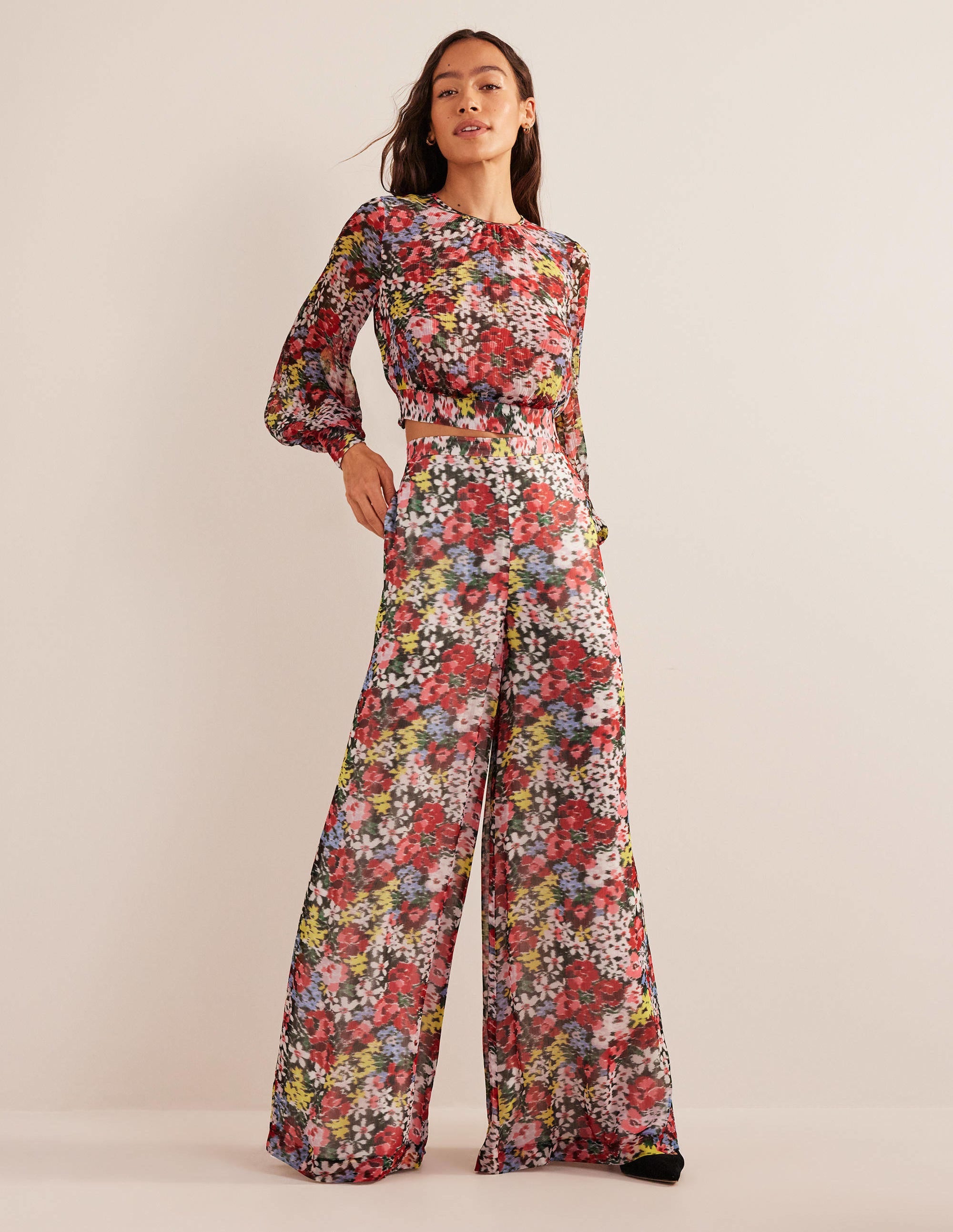 Pantalon palazzo imprimé-Multi, motif Moire Bloom - Image 1