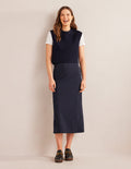 Straight Jersey Midi Skirt-Navy