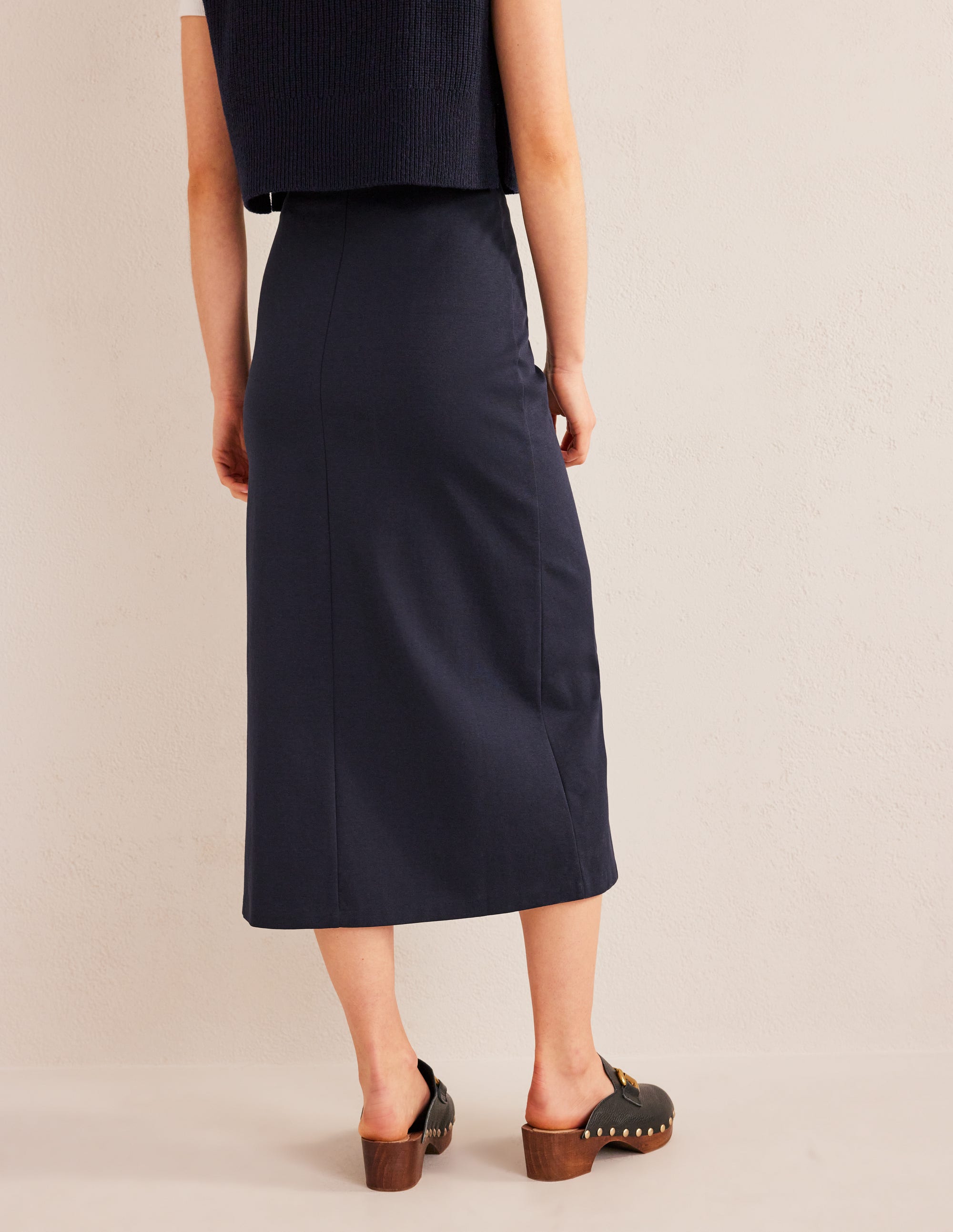 Straight Jersey Midi Skirt-Navy - Image 3