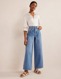 Jean large et souple taille mi-haute-Indigo moyen