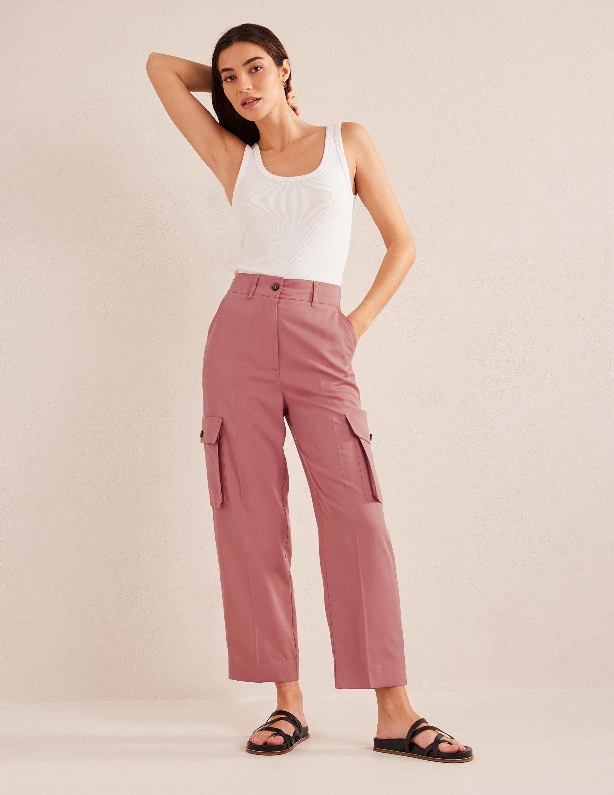 Tencel Cargo Trousers-Dusty Rose - Image 1
