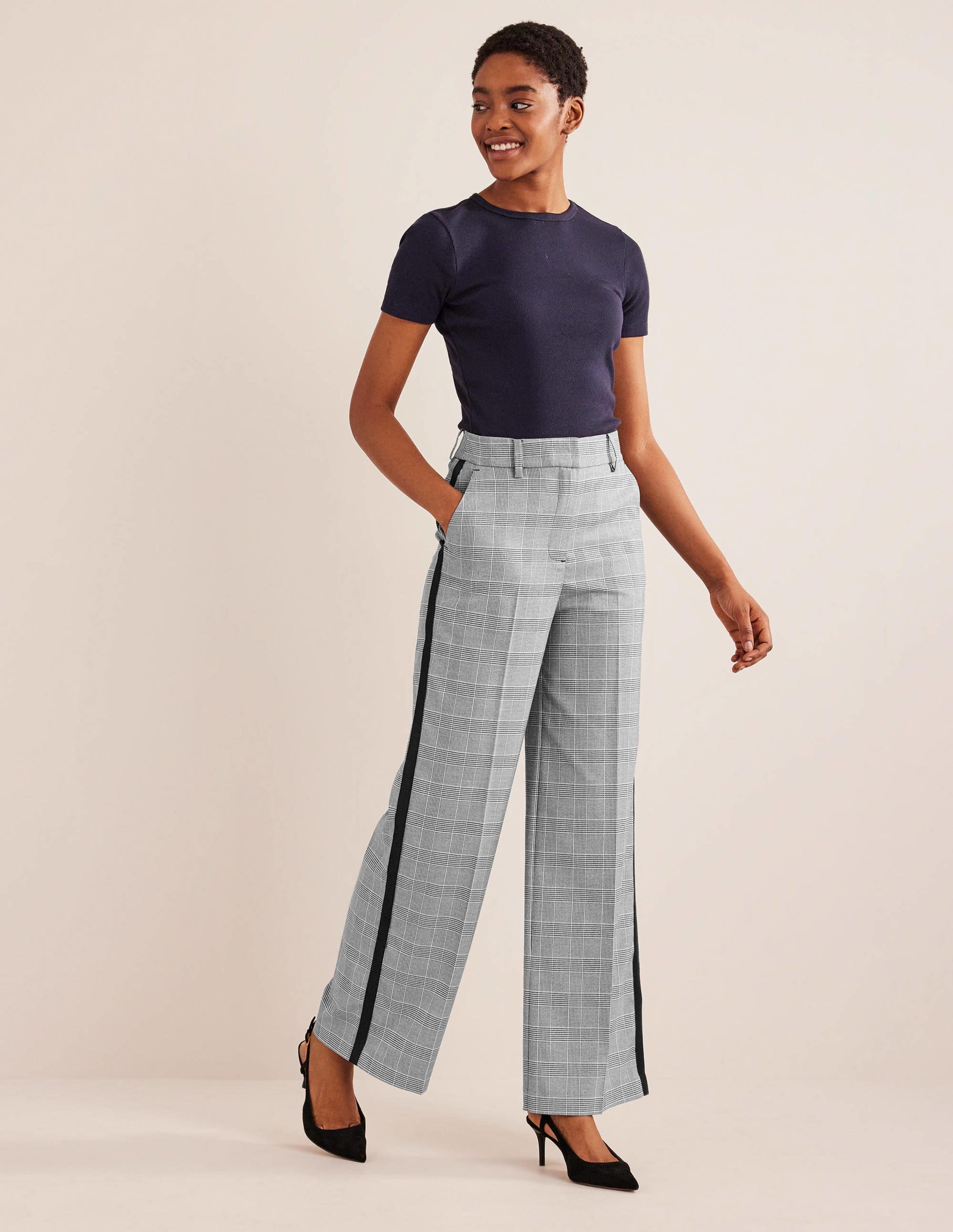 Pantalon large Westbourne-Carreaux avec rayé latéral bleu marine - Image 1
