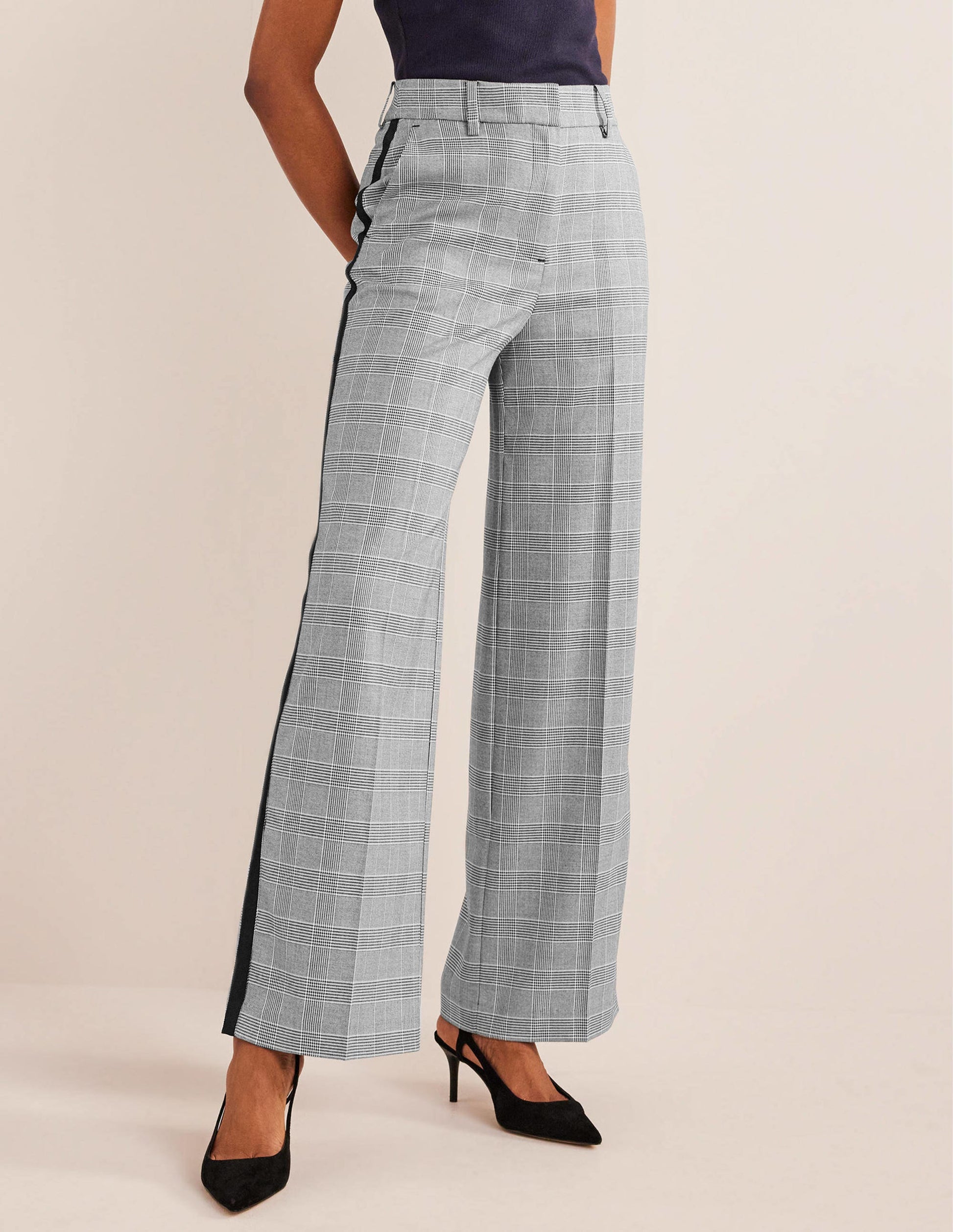 Pantalon large Westbourne-Carreaux avec rayé latéral bleu marine-4