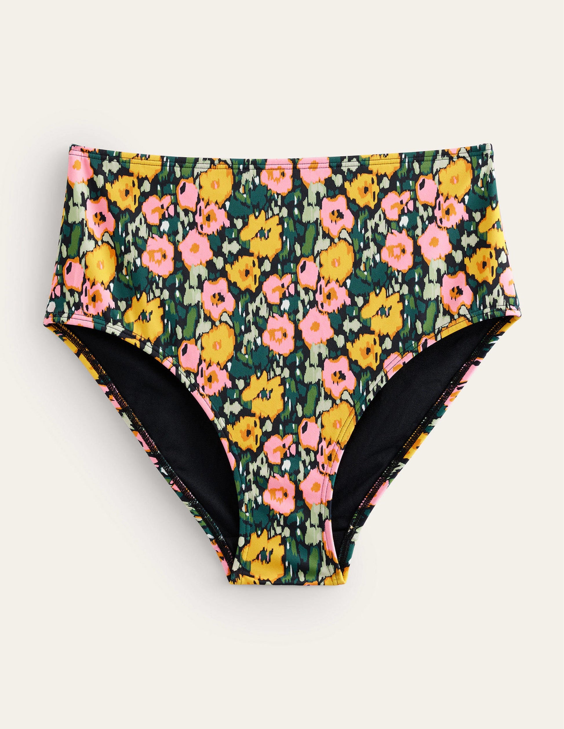 Bikinihose mit hohem Bund-Dunkles Smaragdgrün, Abstraktes Mohnblumenmuster-5