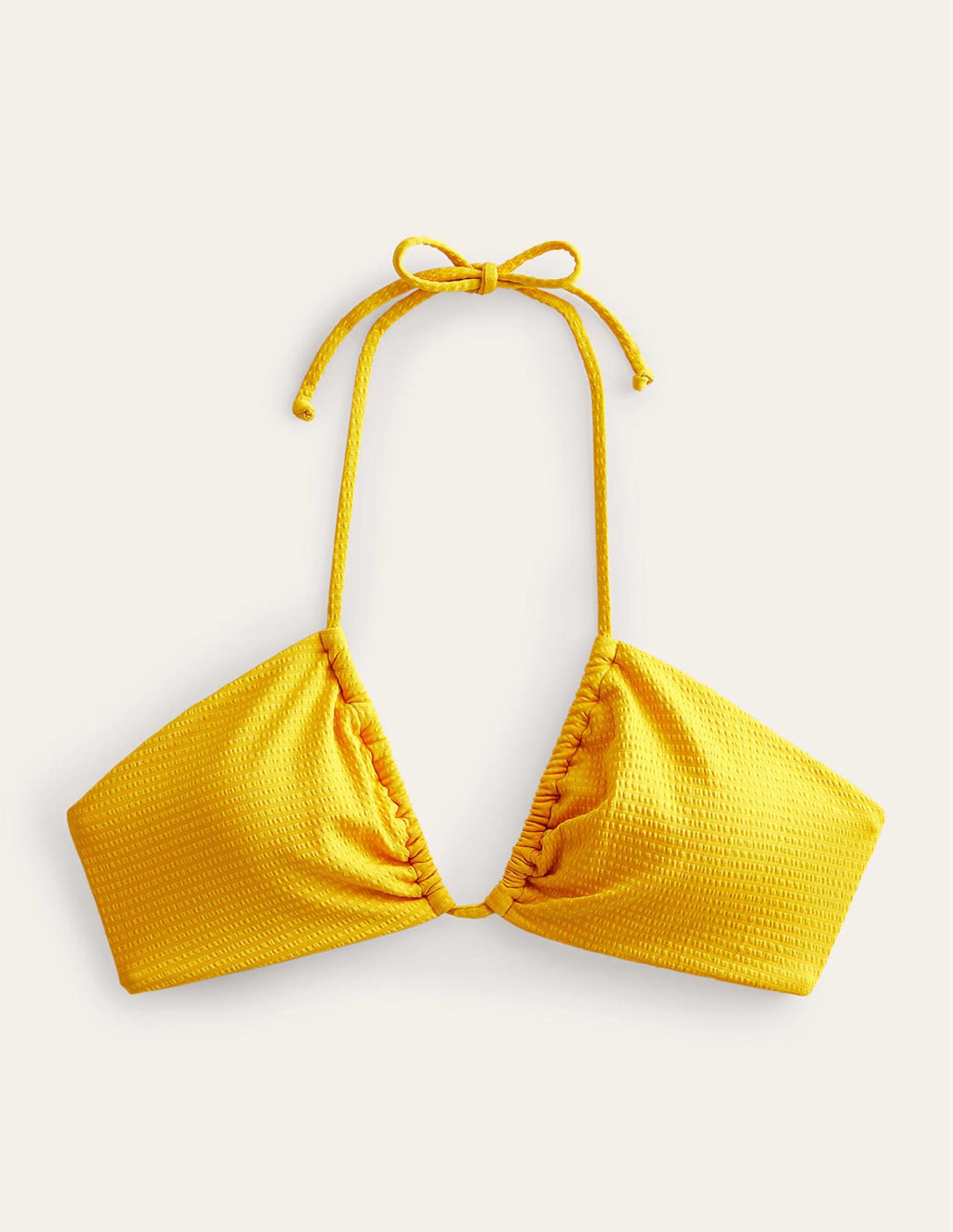 Cut-out-Bikini mit Raffungen und Bändern-Safrangelb, Seersucker-5