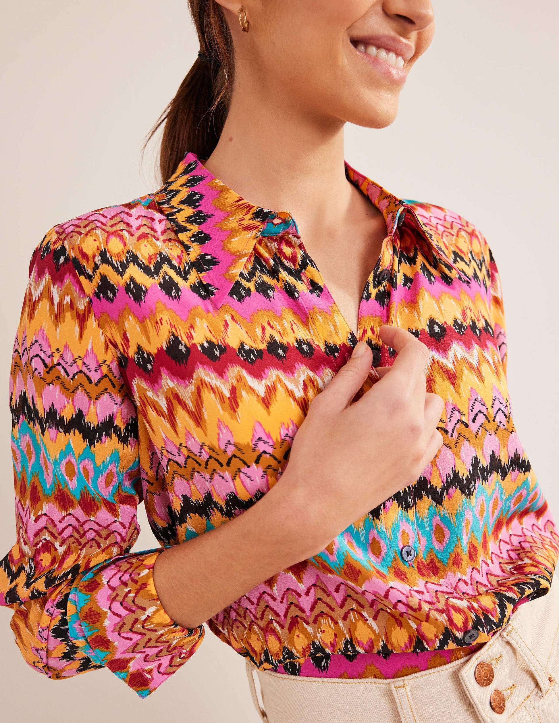 Nouvelle chemise en soie-Multi, motif ikat texturé-1