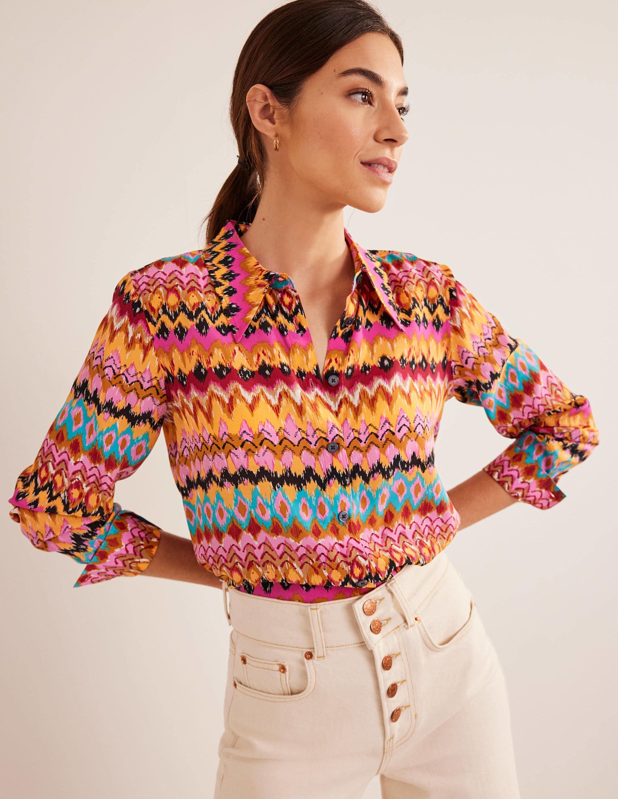 Nouvelle chemise en soie-Multi, motif ikat texturé - Image 2