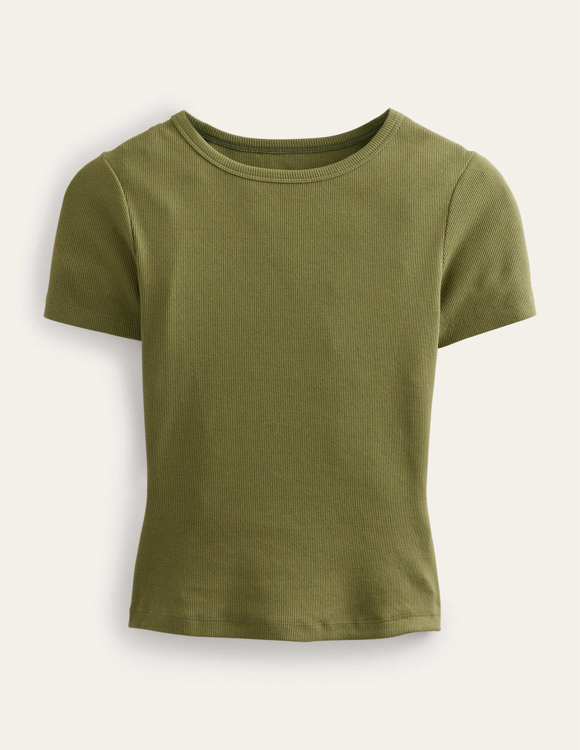 T-shirt côtelé en coton-Kaki délavé-5