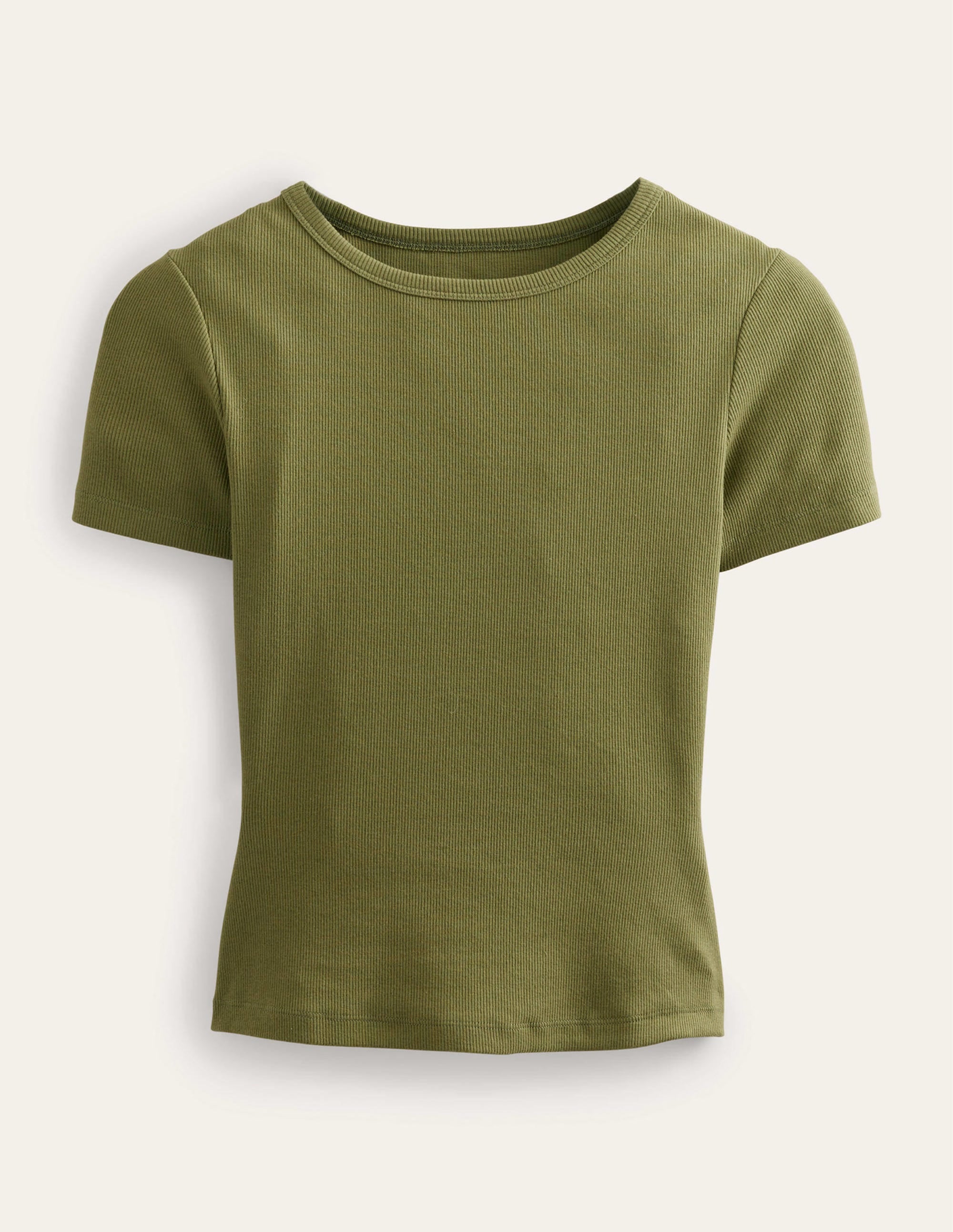T-shirt côtelé en coton-Kaki délavé - Image 5