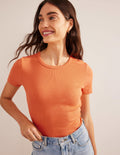 T-Shirt aus Baumwoll-Rippstrick-Gedecktes Orange