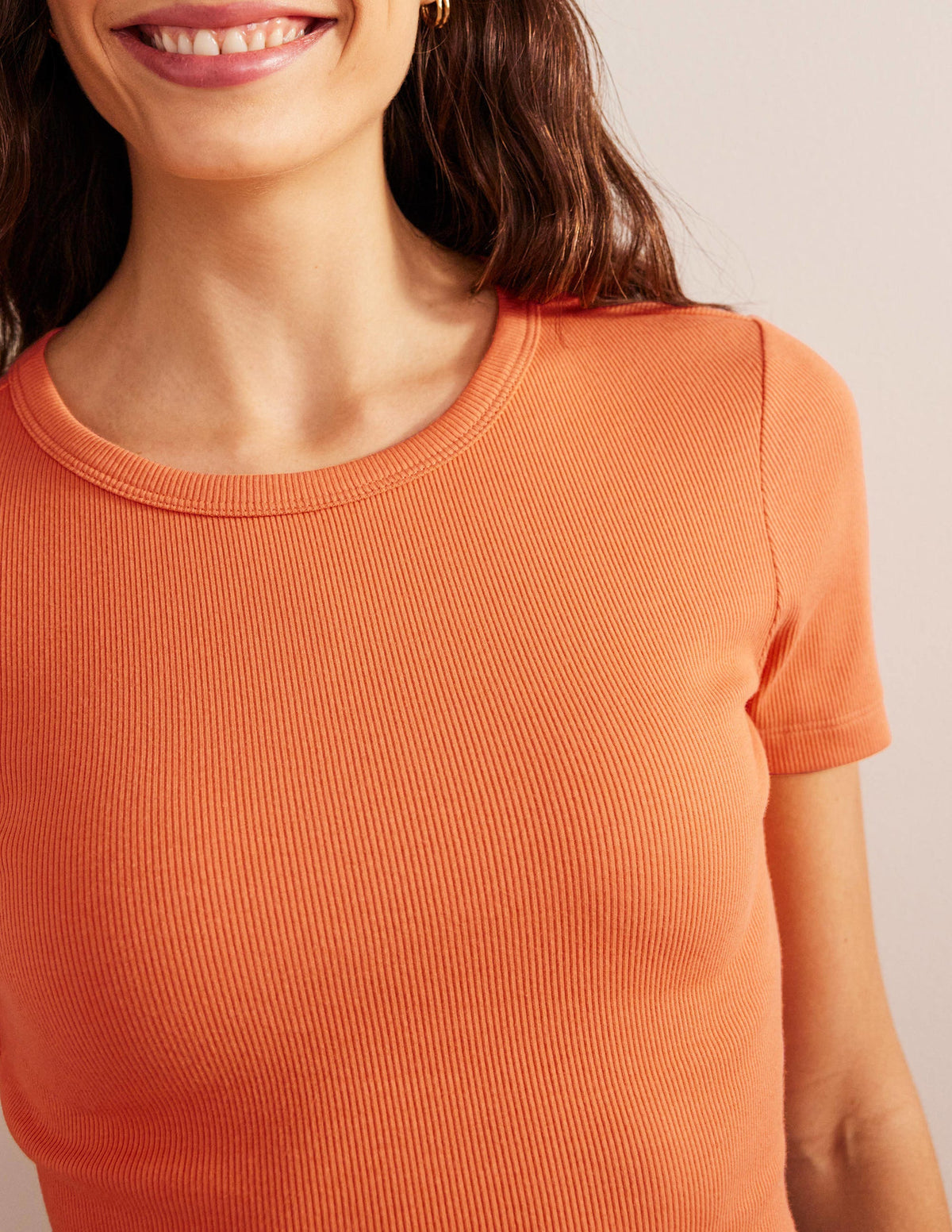 T-Shirt aus Baumwoll-Rippstrick-Gedecktes Orange - Image 2