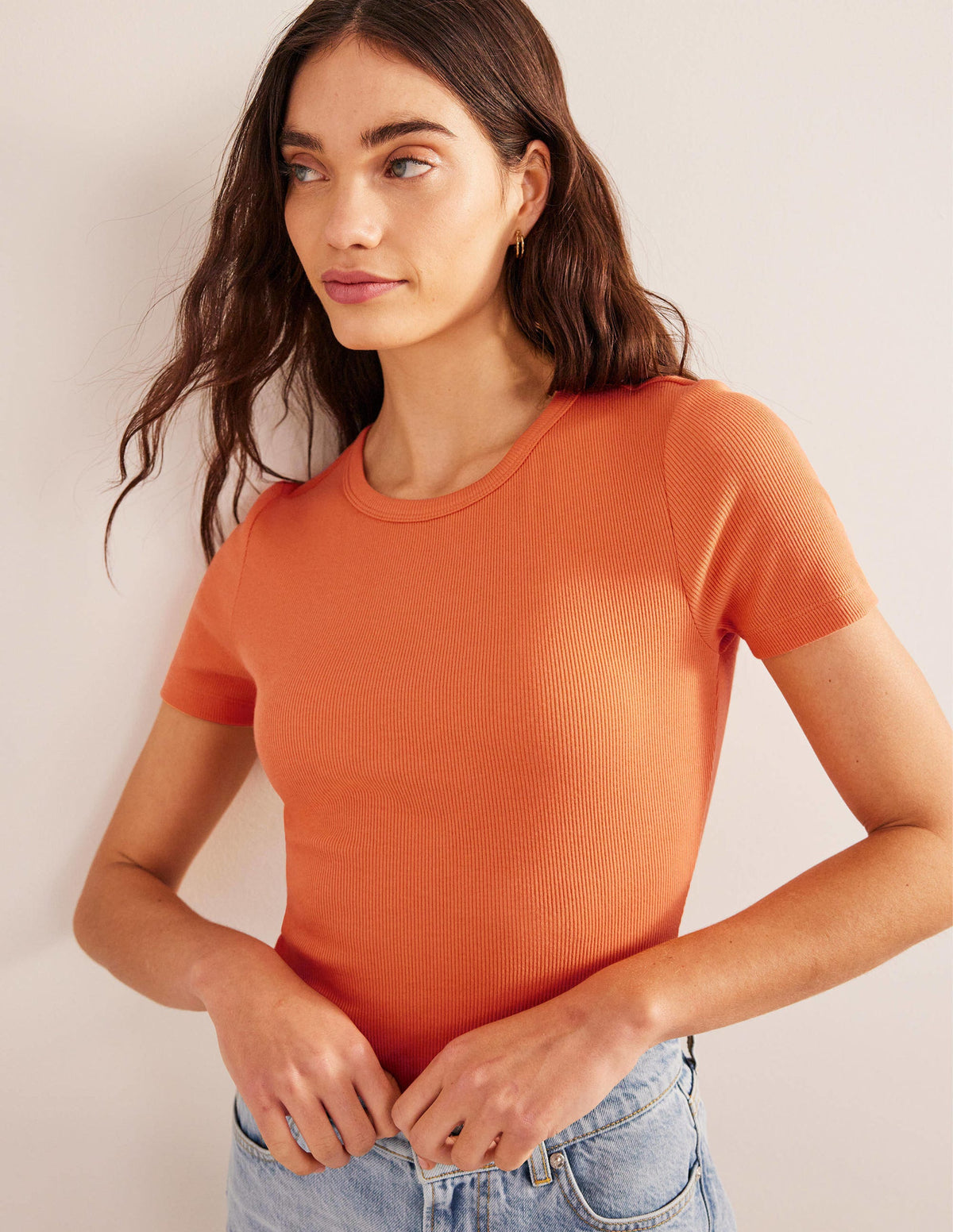 T-Shirt aus Baumwoll-Rippstrick-Gedecktes Orange - Image 4