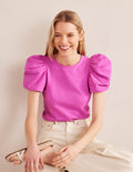 Top en jersey à manches bouffantes-Rose violette