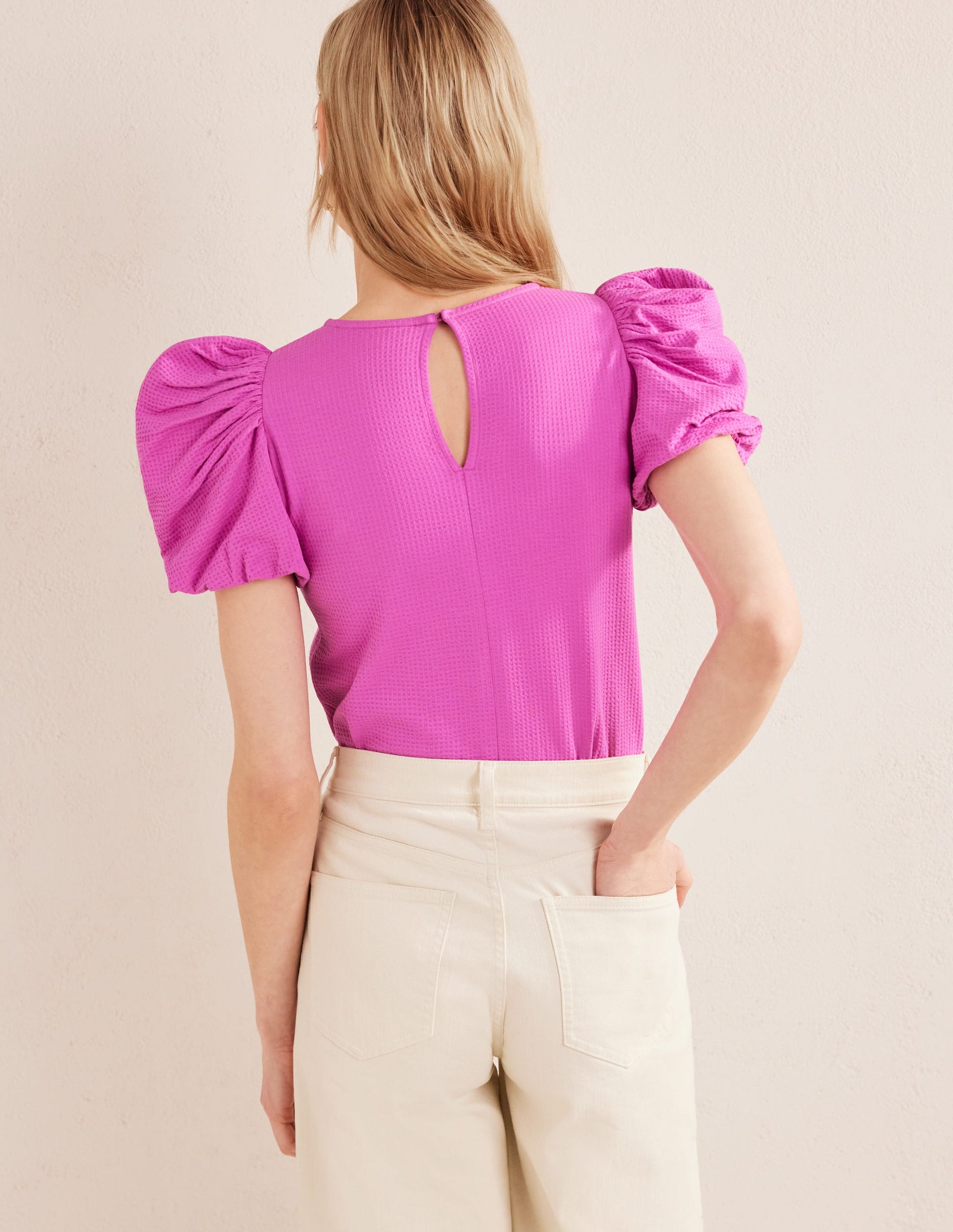 Top en jersey à manches bouffantes-Rose violette-3