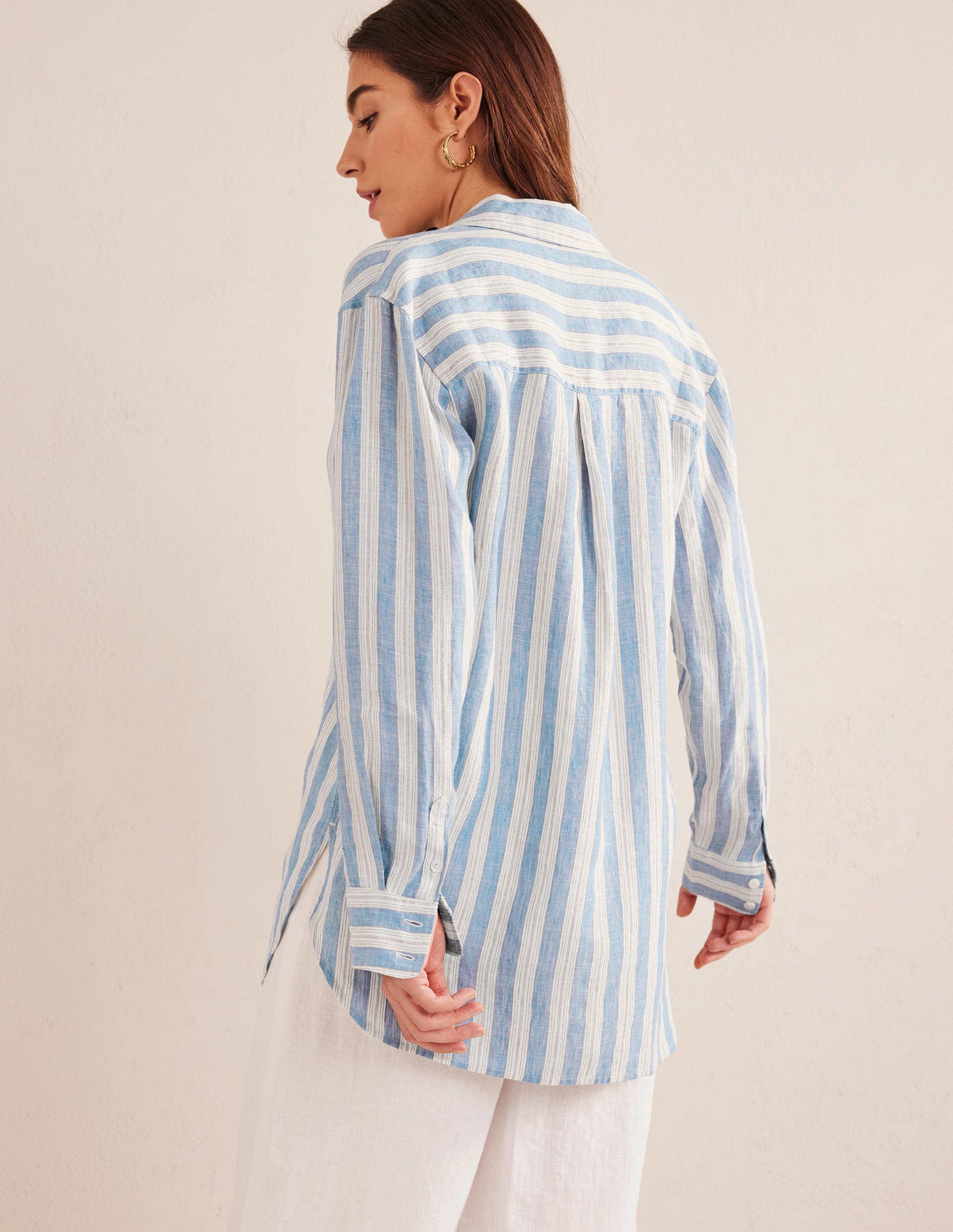 Chemise décontractée en lin-Bleu porcelaine, rayé lurex-3