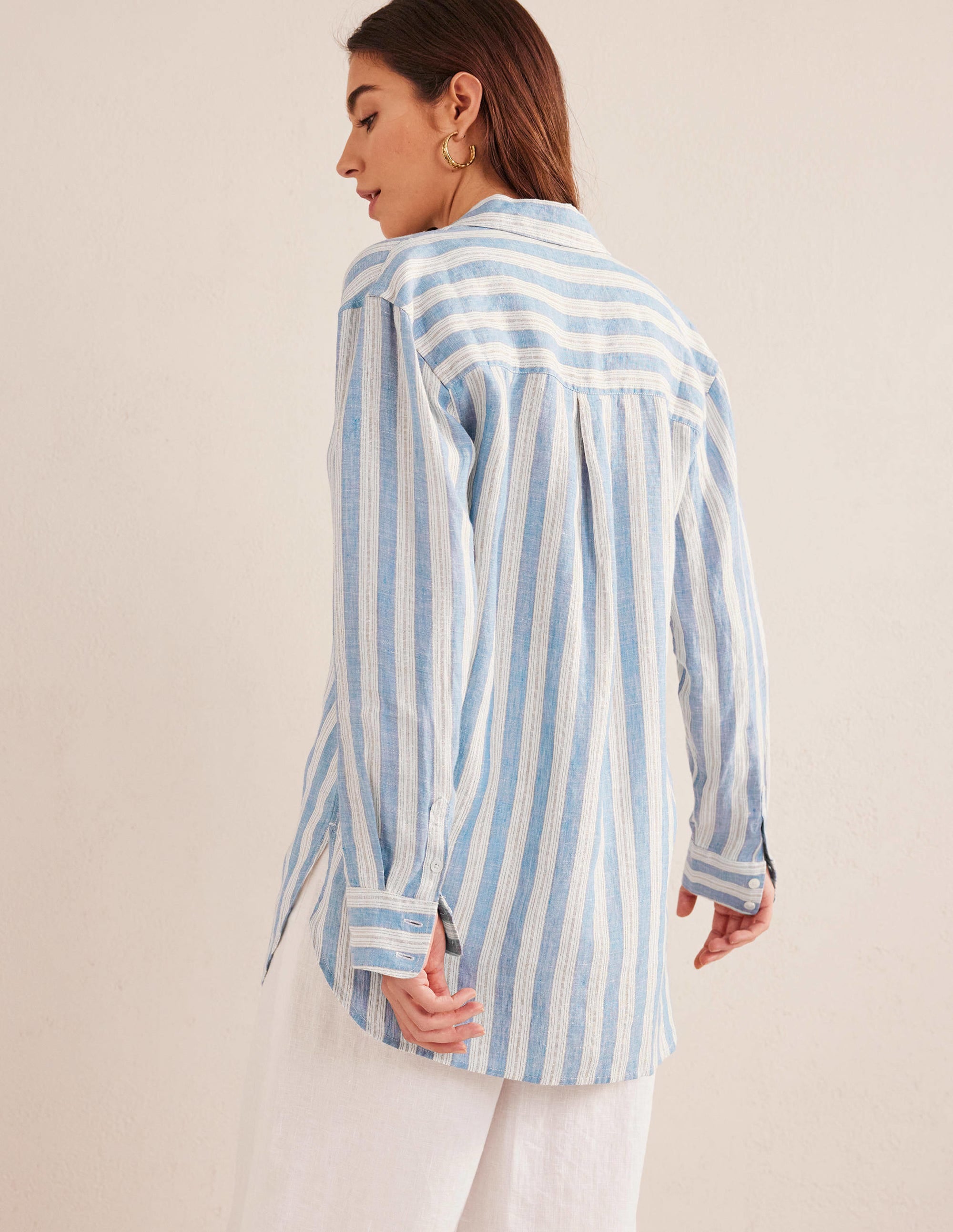 Chemise décontractée en lin-Bleu porcelaine, rayé lurex - Image 3