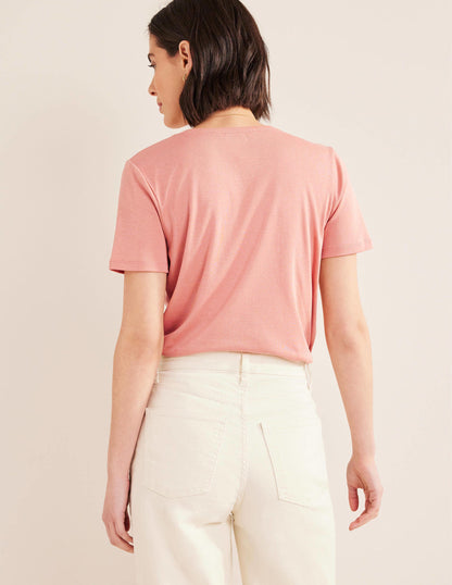 Jersey-T-Shirt mit Rundhalsausschnitt-Rosa