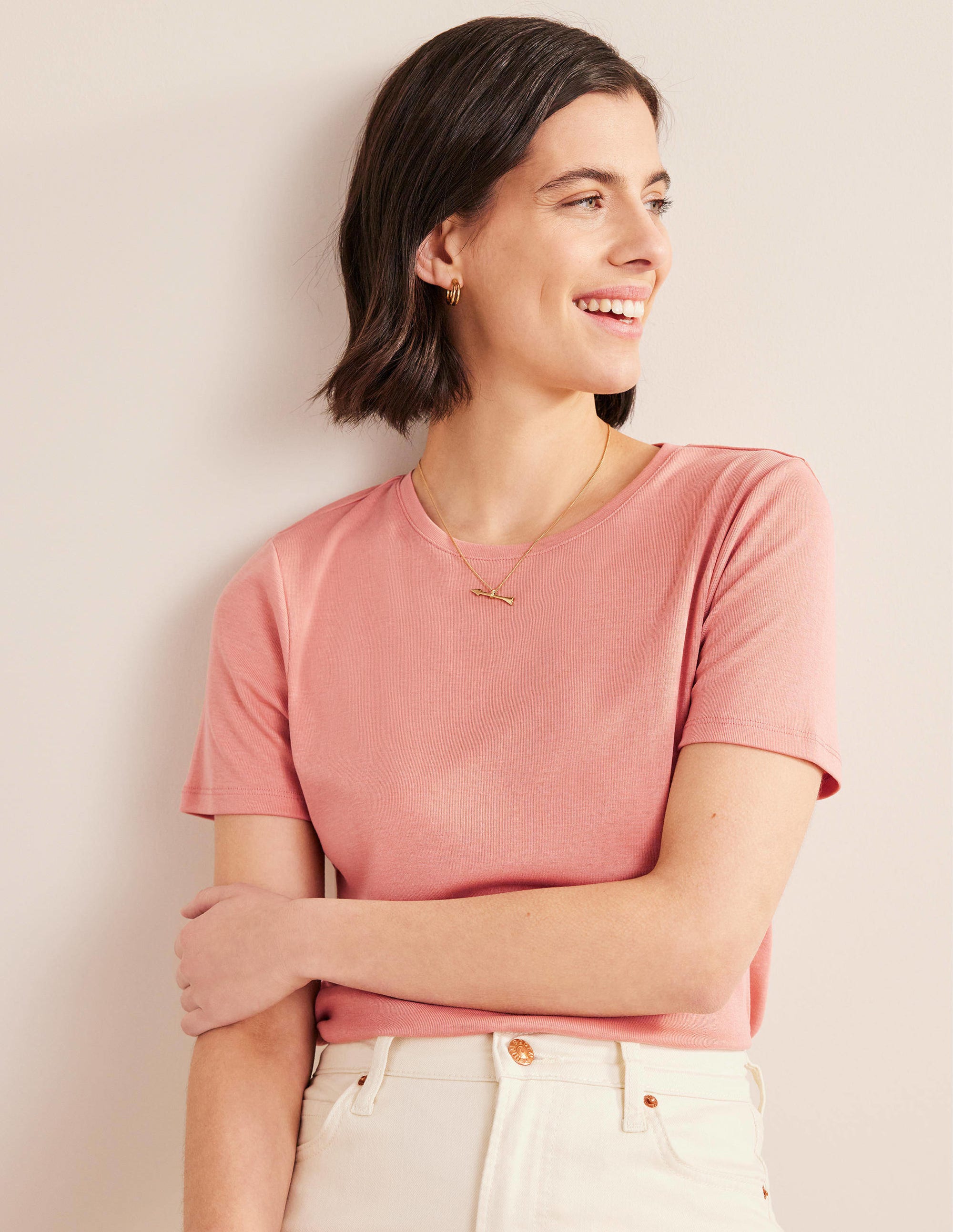 T-shirt col rond en jersey-Rose - Image 4