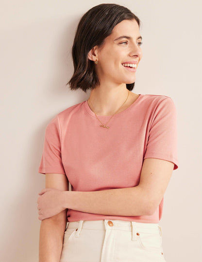 Jersey-T-Shirt mit Rundhalsausschnitt-Rosa