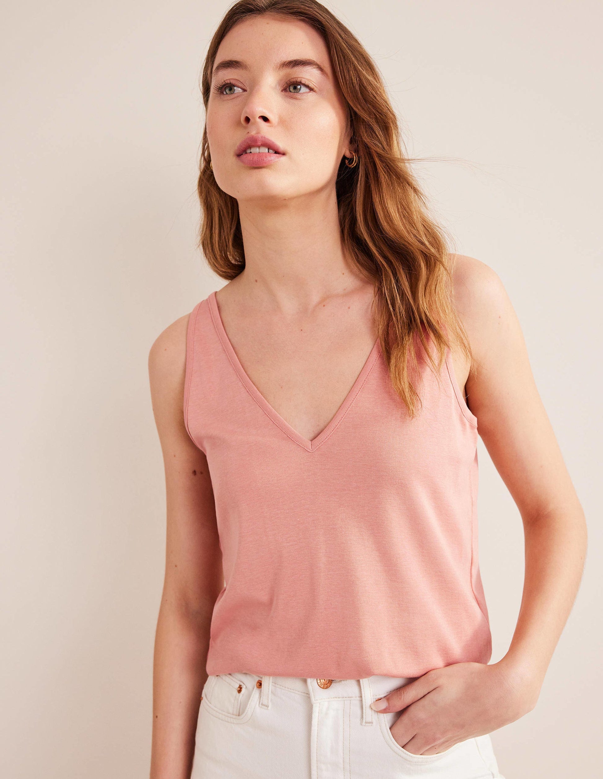 Jersey-Top mit V-Ausschnitt-Rosa-1