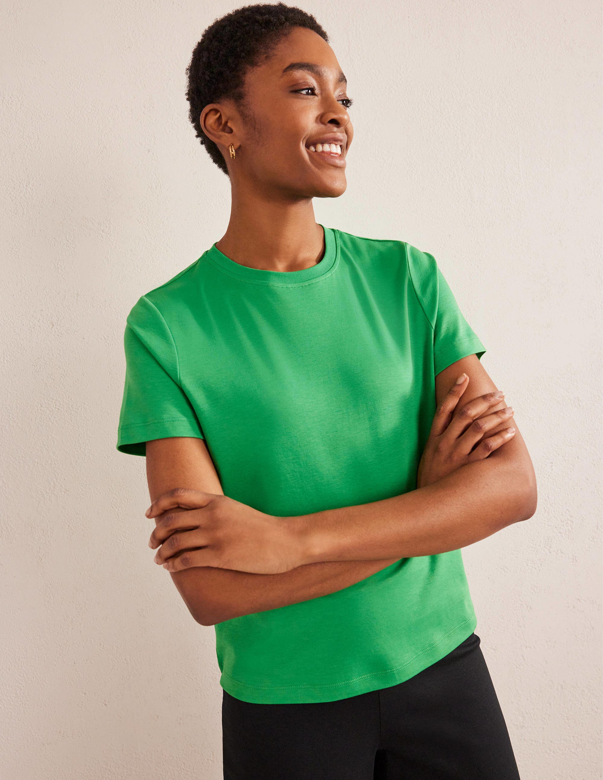 T-shirt col rond en coton-Abeille verte - Image 1