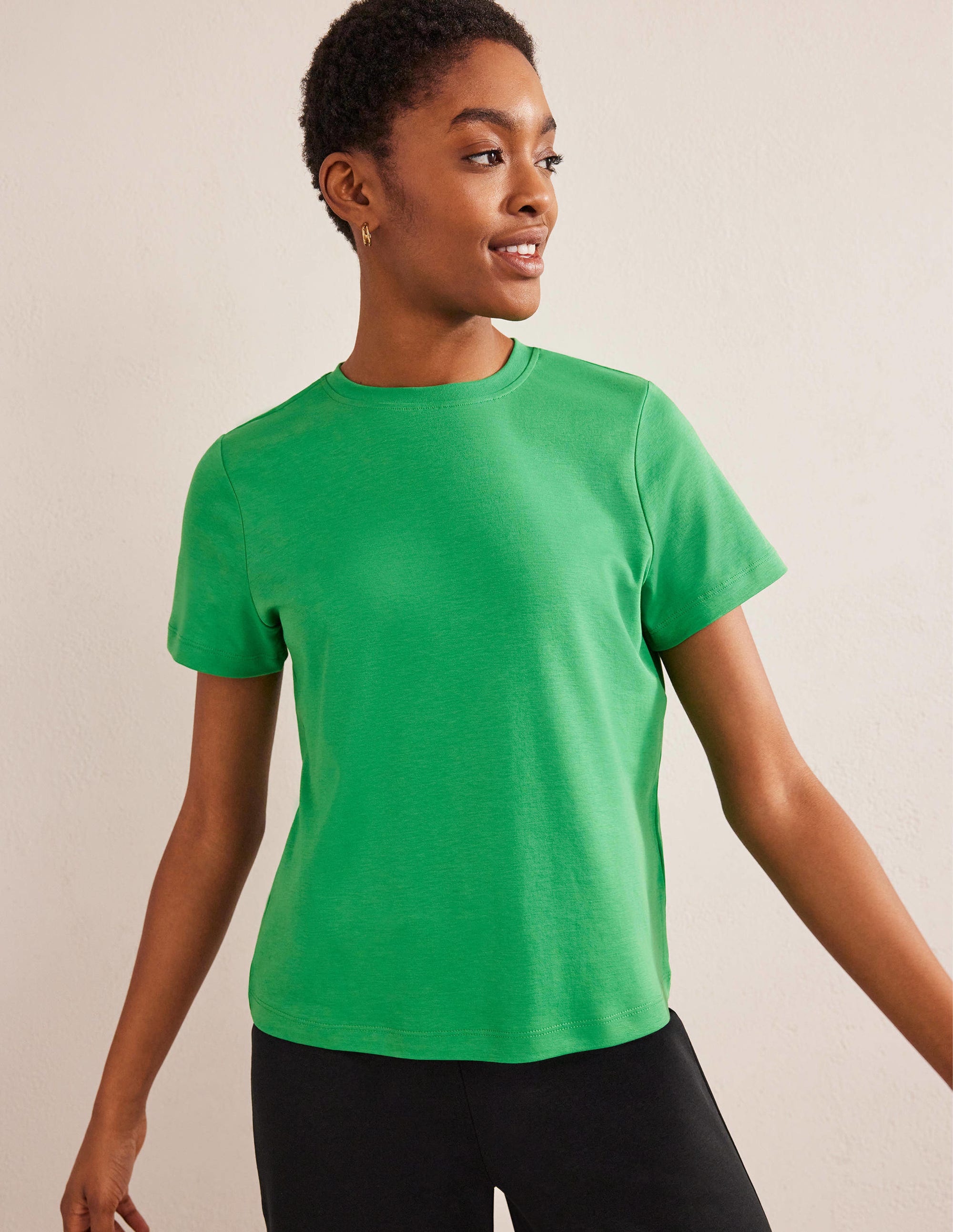 T-shirt col rond en coton-Abeille verte - Image 4