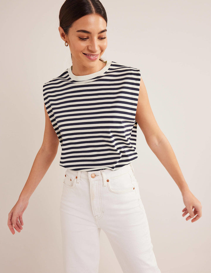 Perfect Cotton Sleeveless Top-Ivory / Navy Stripe