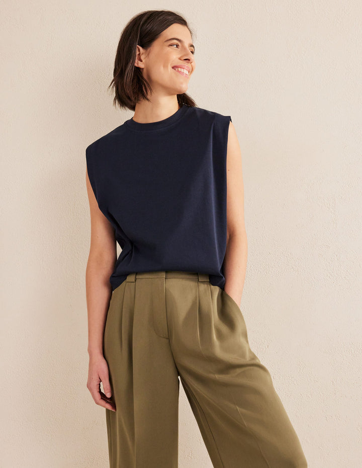 Perfect Cotton Sleeveless Top-Navy
