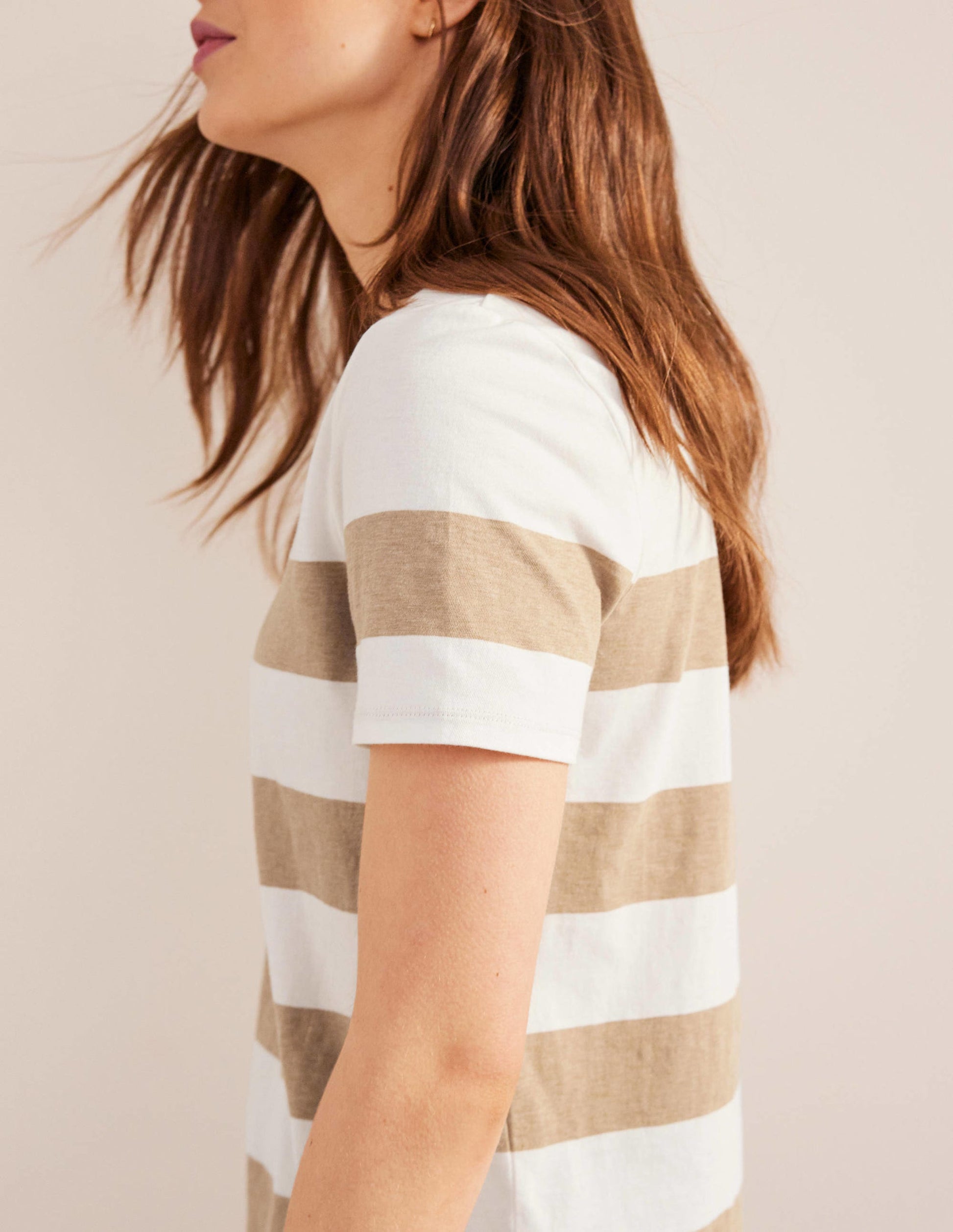Bea Short Sleeve Breton-Ivory, Camel Wide Stripe-2
