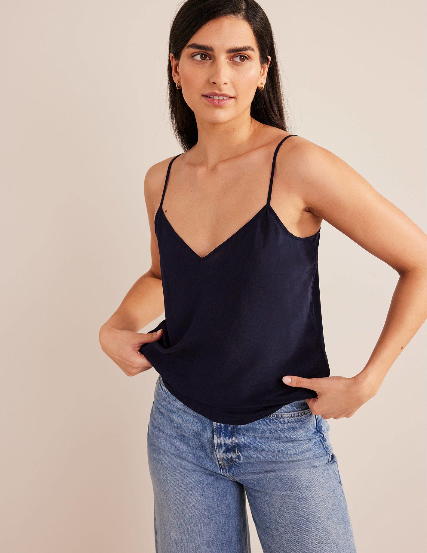 Silk Cami Top-Navy