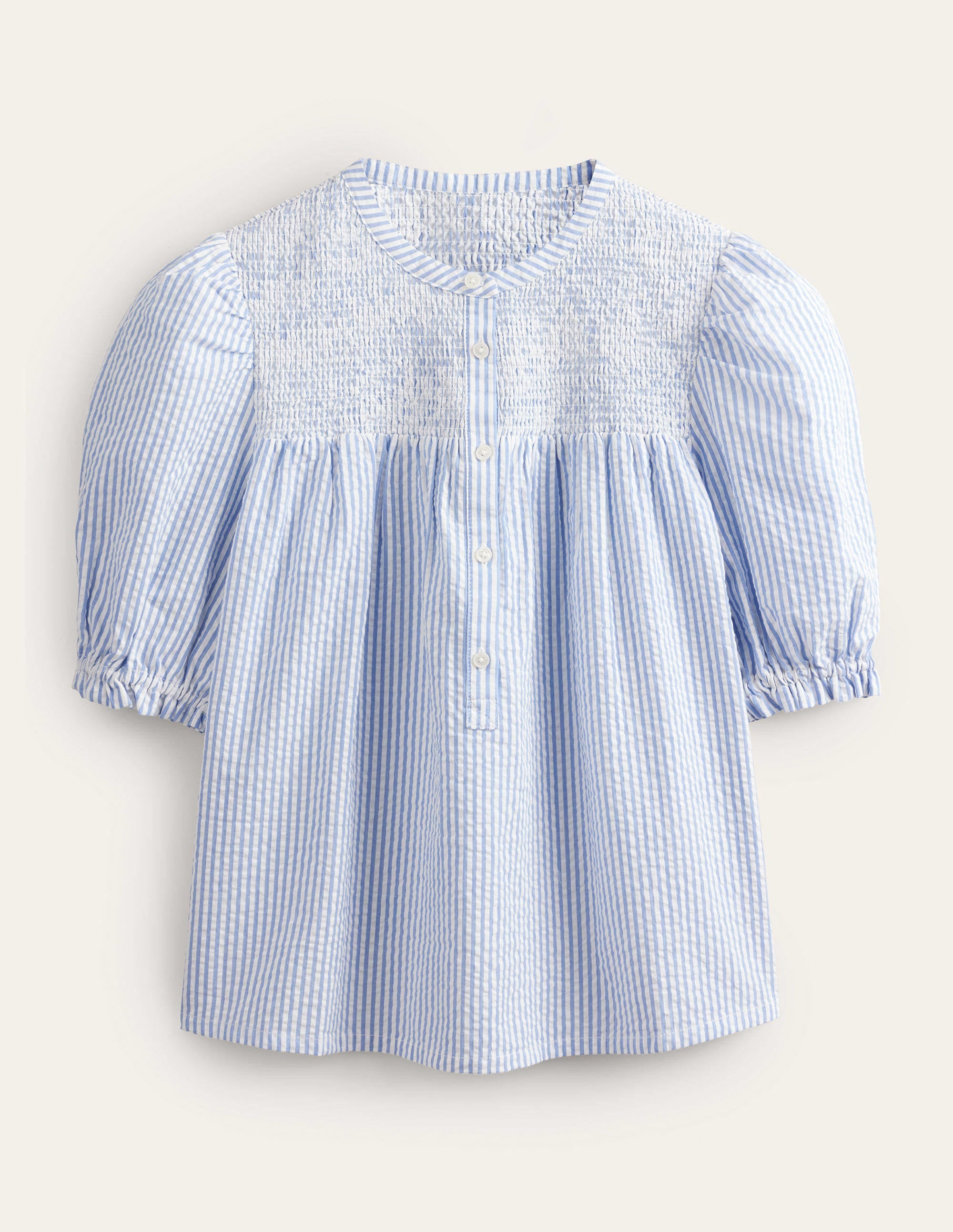 Tunika-Bluse aus Seersucker mit Puffärmeln-Provence-Blau/Naturweiß, Seersucker - Image 5