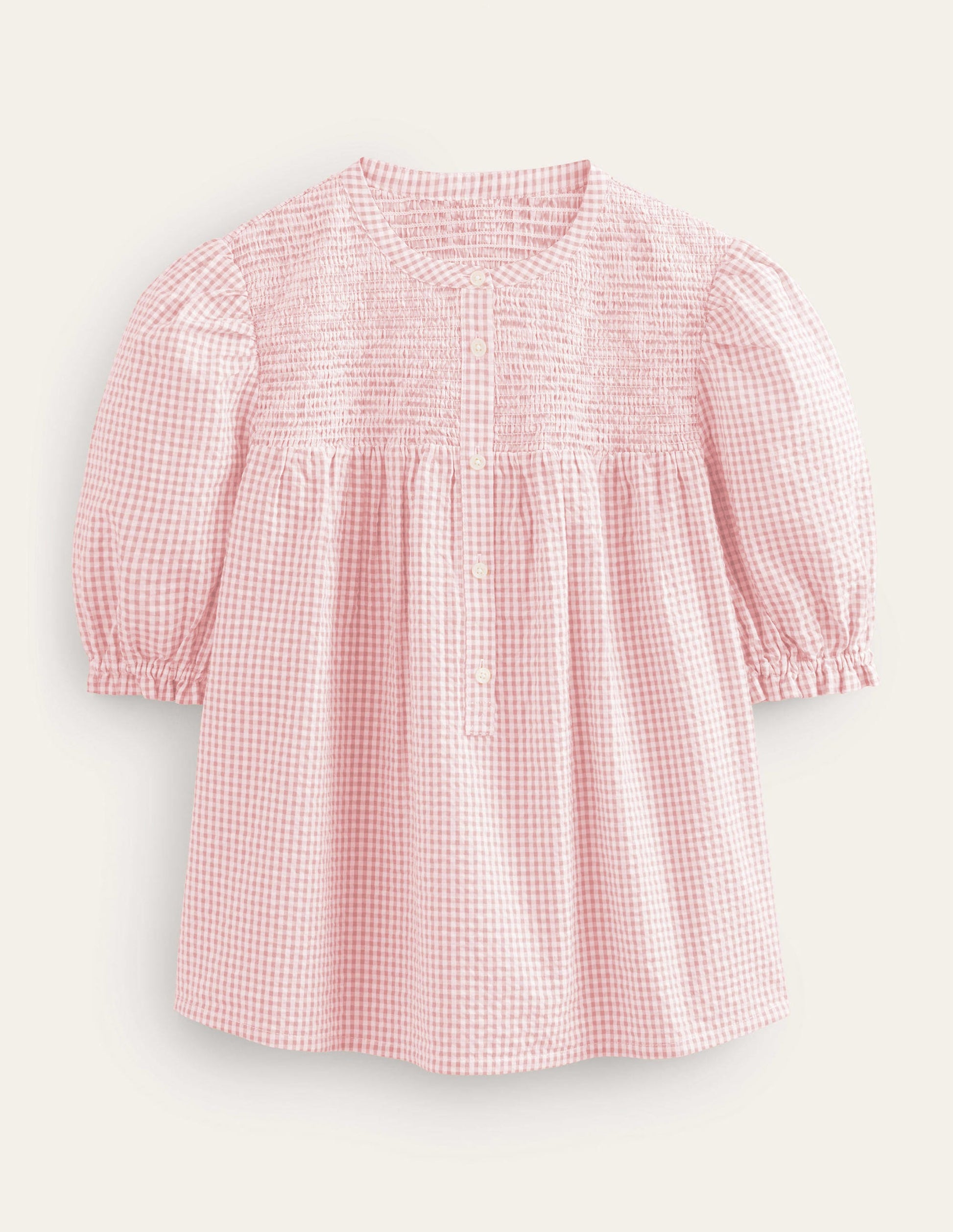 Puff Sleeve Seersucker Popover-Dahlia Pink Gingham-5