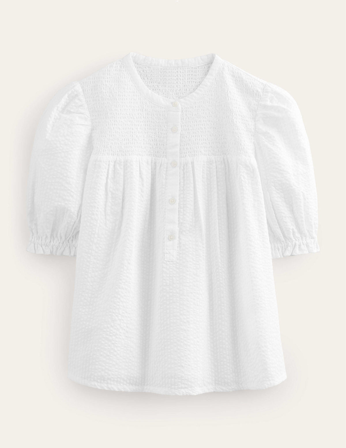 Tunika-Bluse aus Seersucker mit Puffärmeln-Weiß-5