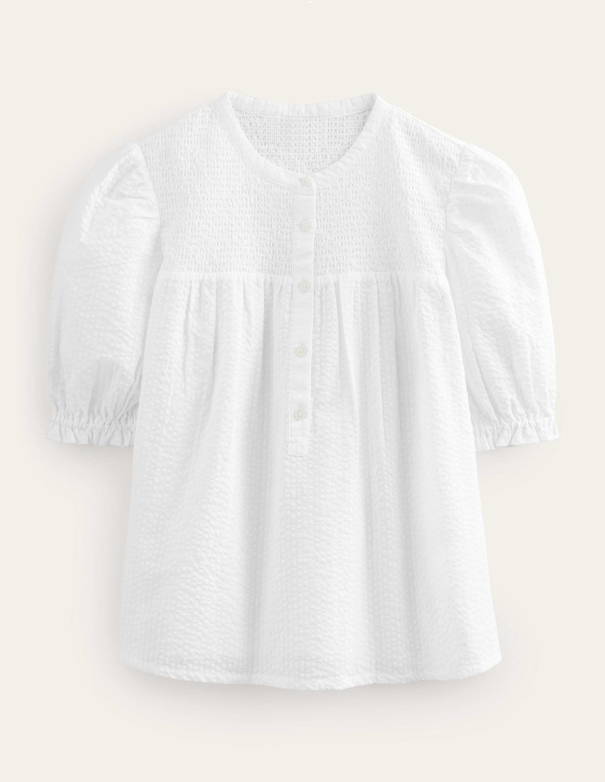 Tunika-Bluse aus Seersucker mit Puffärmeln-Weiß - Image 5