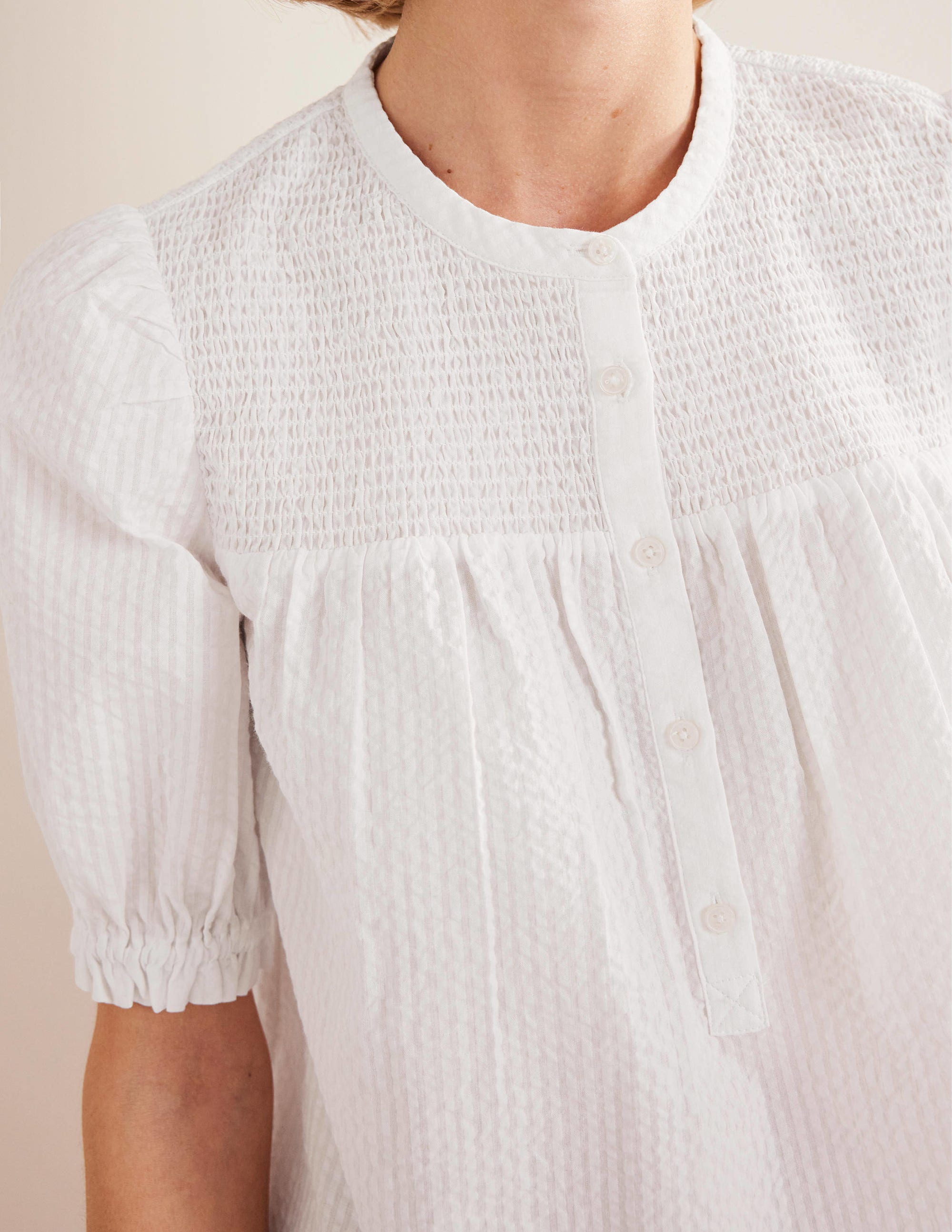Tunika-Bluse aus Seersucker mit Puffärmeln-Weiß - Image 2