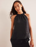 Top dos-nu en lin à smocks-Noir