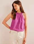 Top dos-nu en lin à smocks-Rose violet