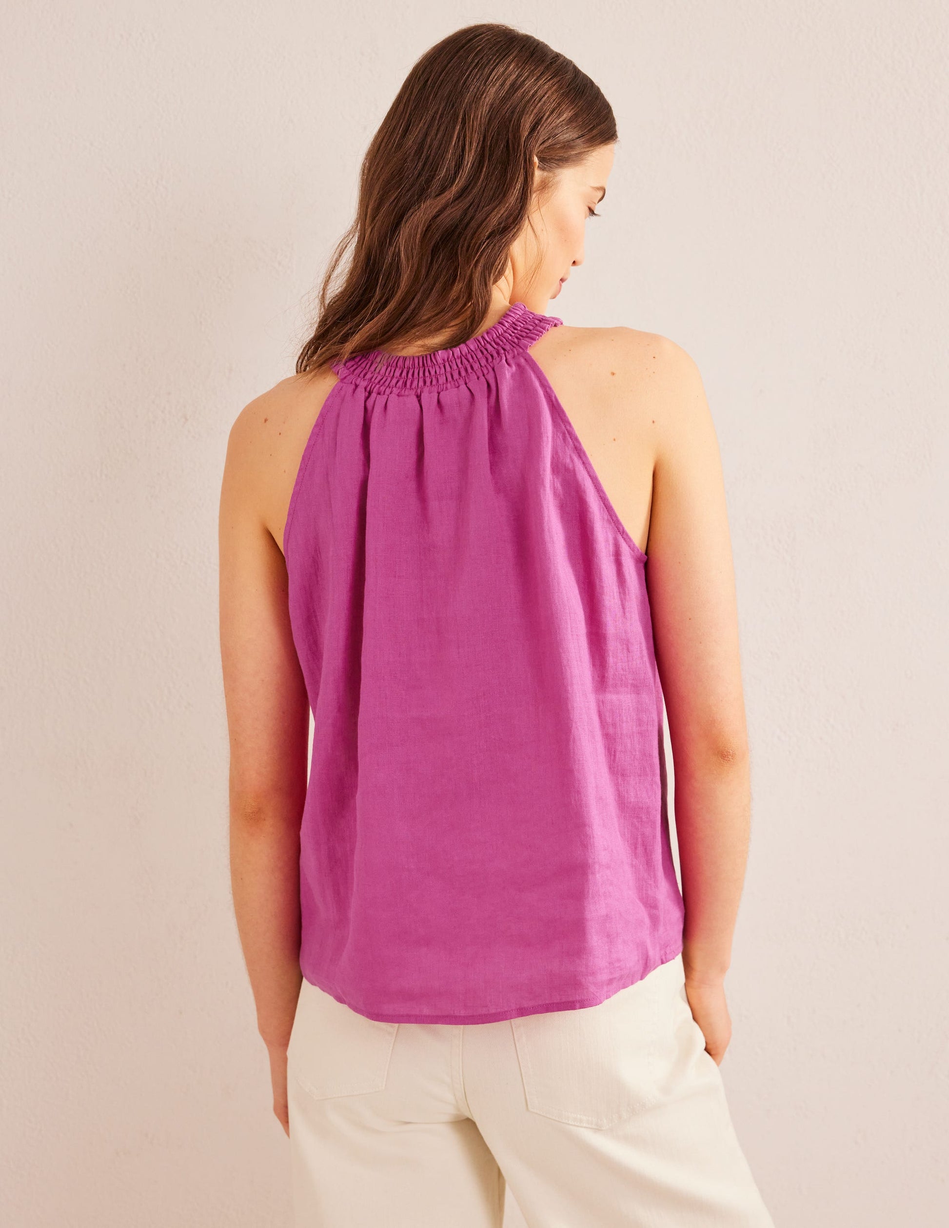 Top dos-nu en lin à smocks-Rose violet-3