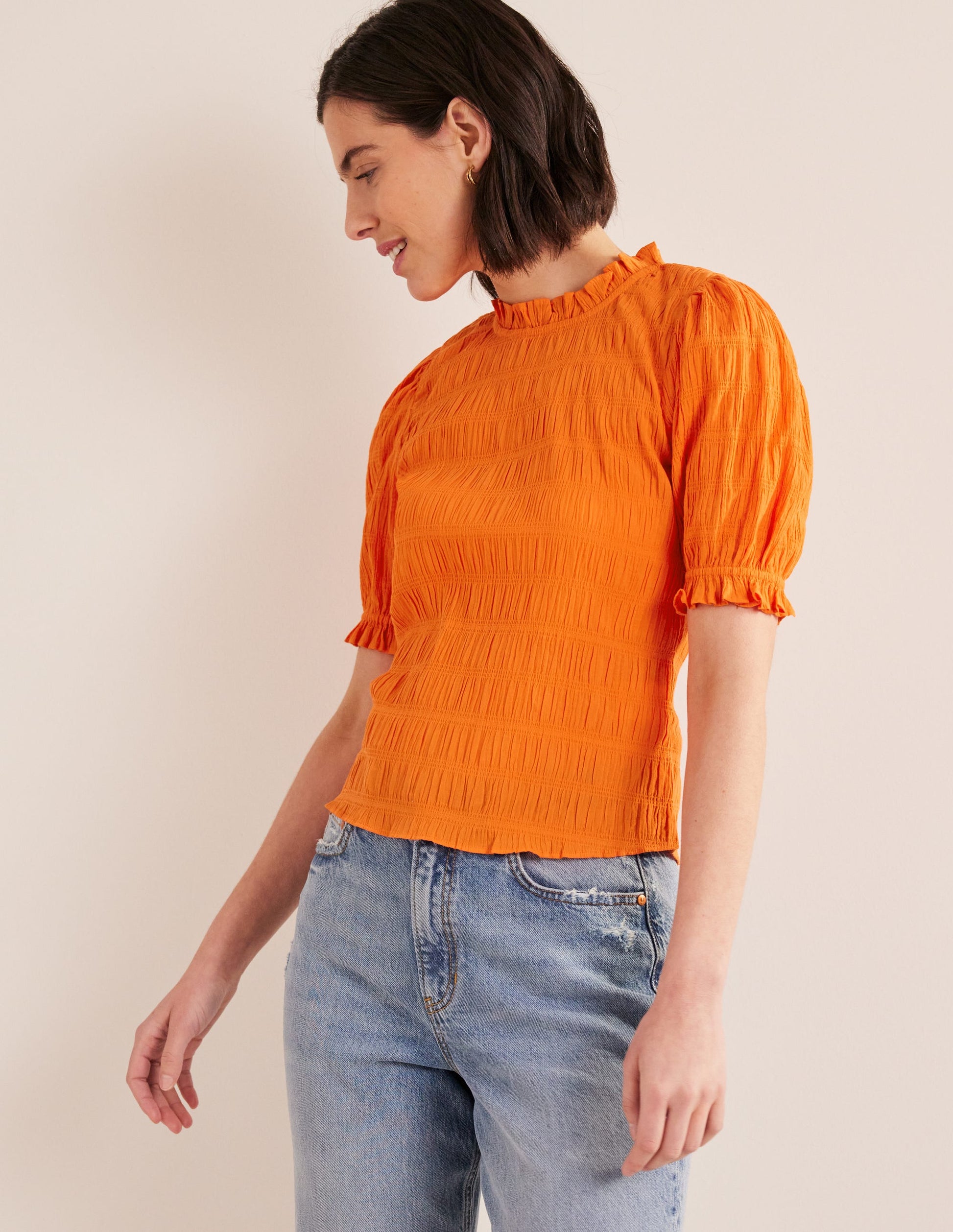 Fitted Textured Top-Vermillion Red-1