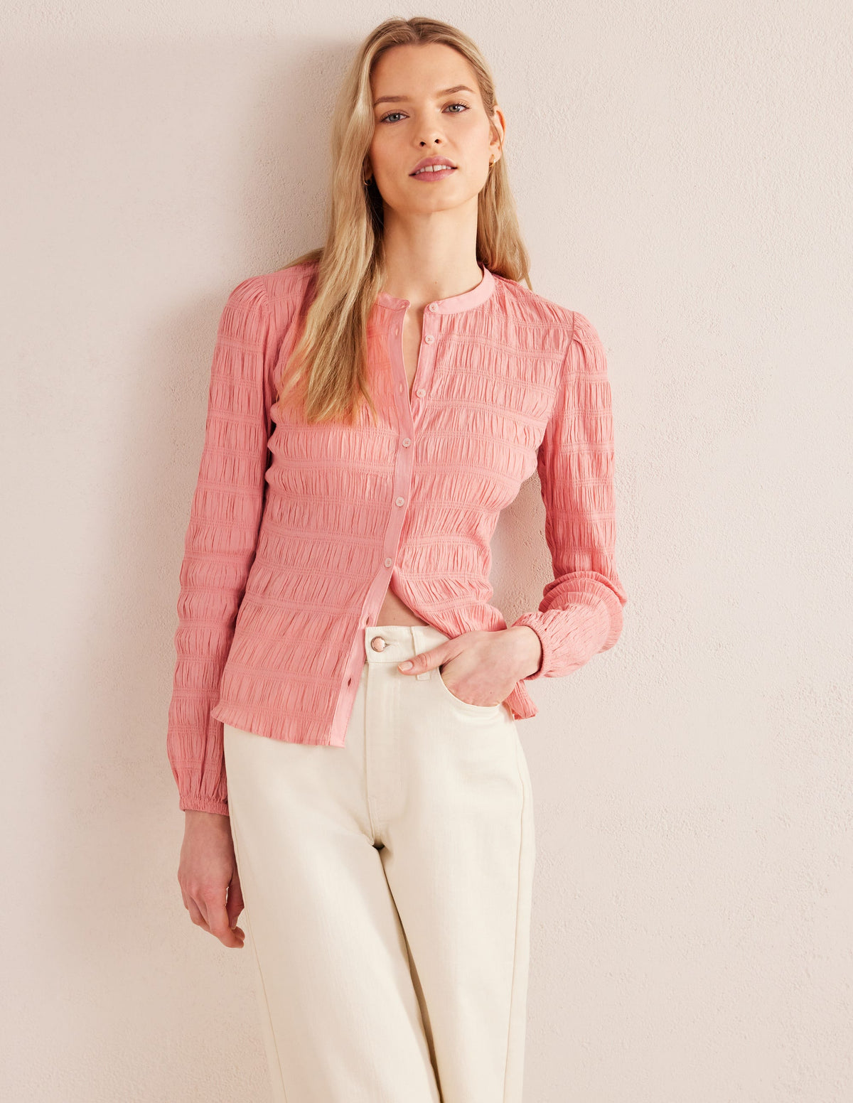 Tailliertes Hemd mit Struktur-Dahlien-Rosa - Image 1