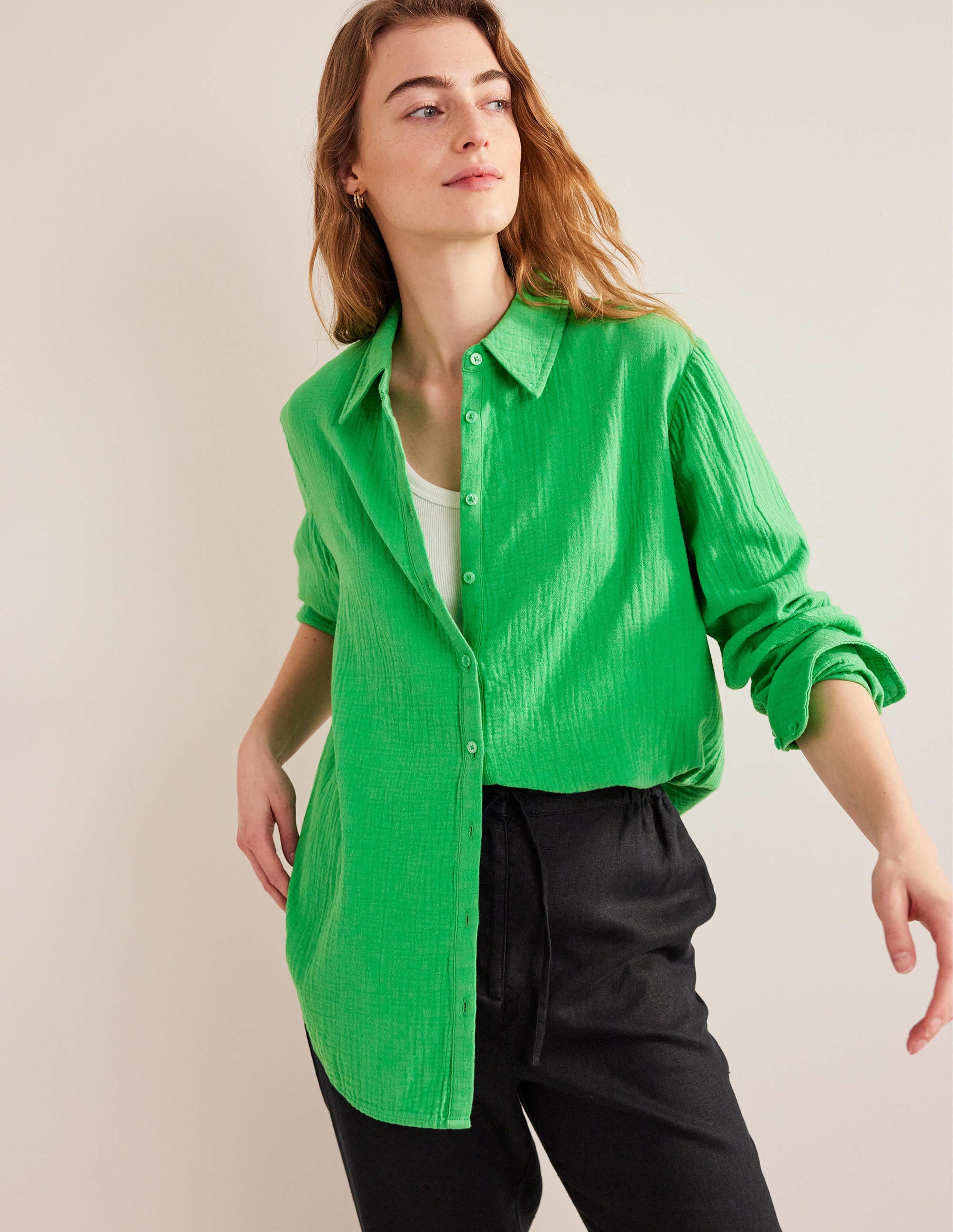 Chemise texturée en coton-Vert vif - Image 1
