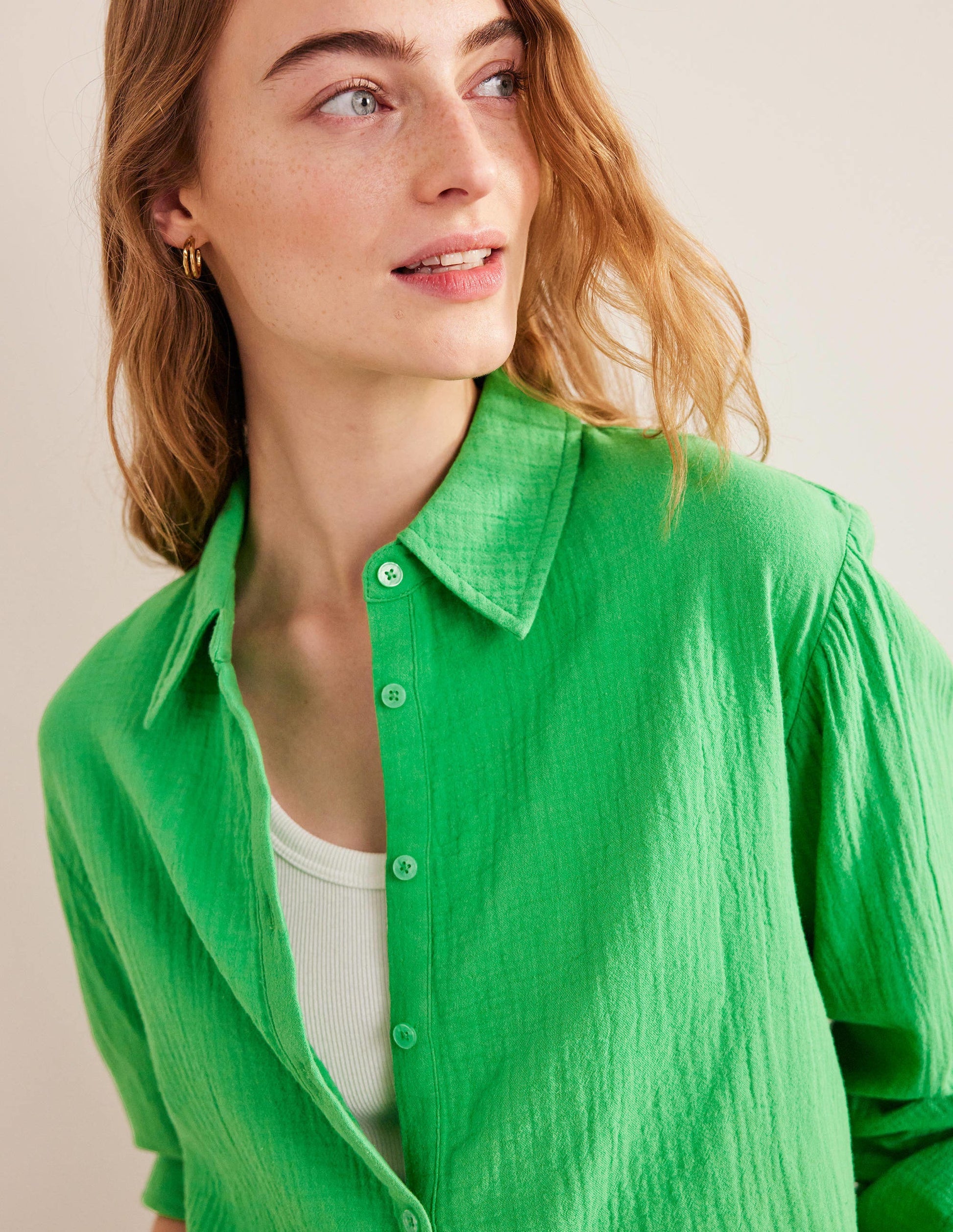 Chemise texturée en coton-Vert vif-2