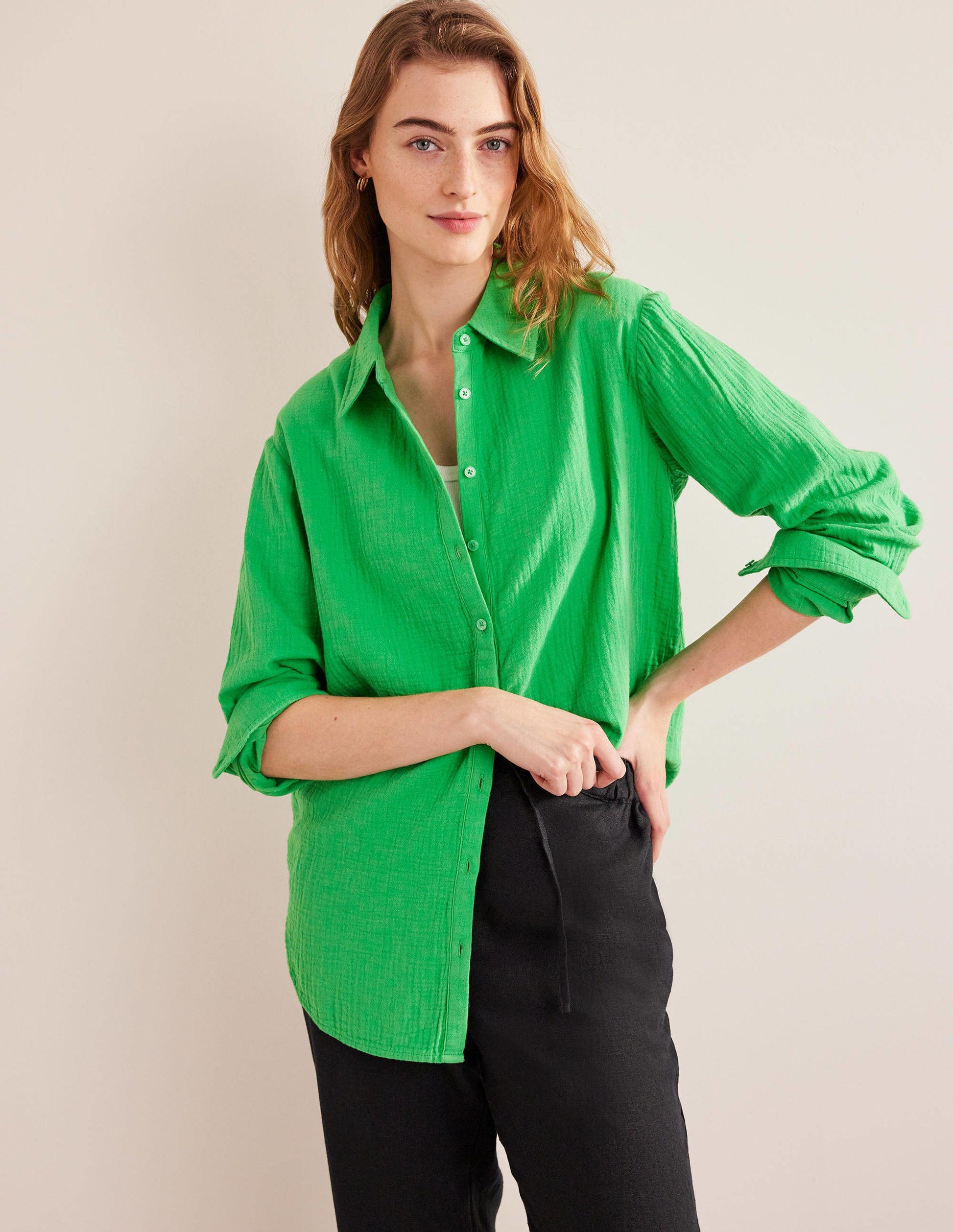 Chemise texturée en coton-Vert vif-4