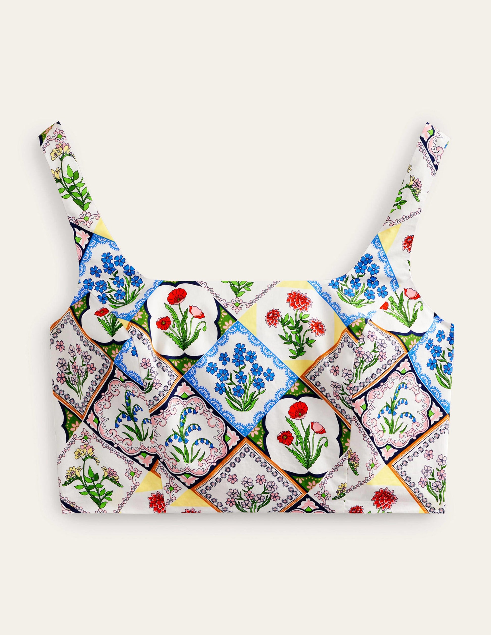 Kurzes Oberteil mit eckigem Ausschnitt-Naturweiß, Wilde Glockenblumen-5
