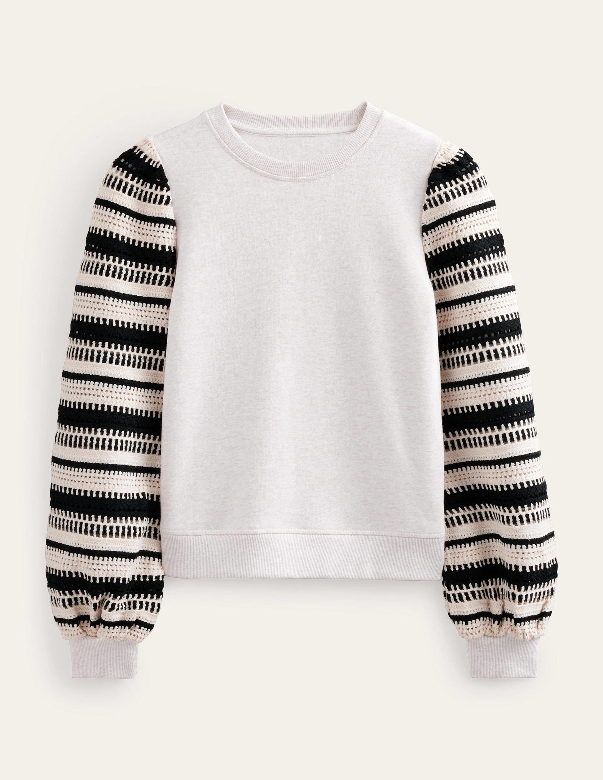Häkel-Sweatshirt-Hellbeige Meliert, Häkelärmel-5